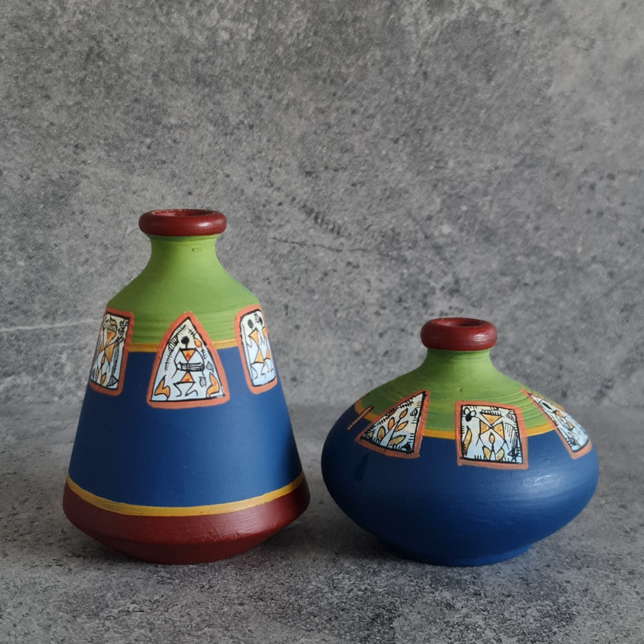 Handmade Miniature Vase, Home decor, Terracotta hand painted Vase, set of 2 mini Vase