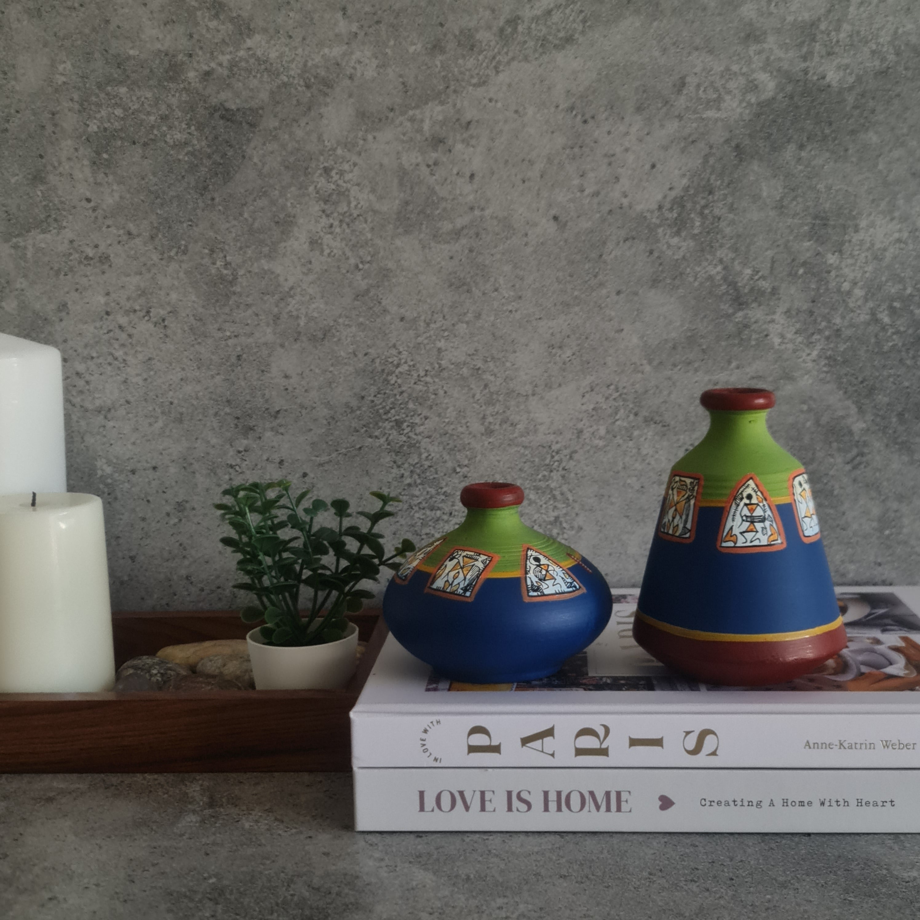 Handmade Miniature Vase, Home decor, Terracotta hand painted Vase, set of 2 mini Vase