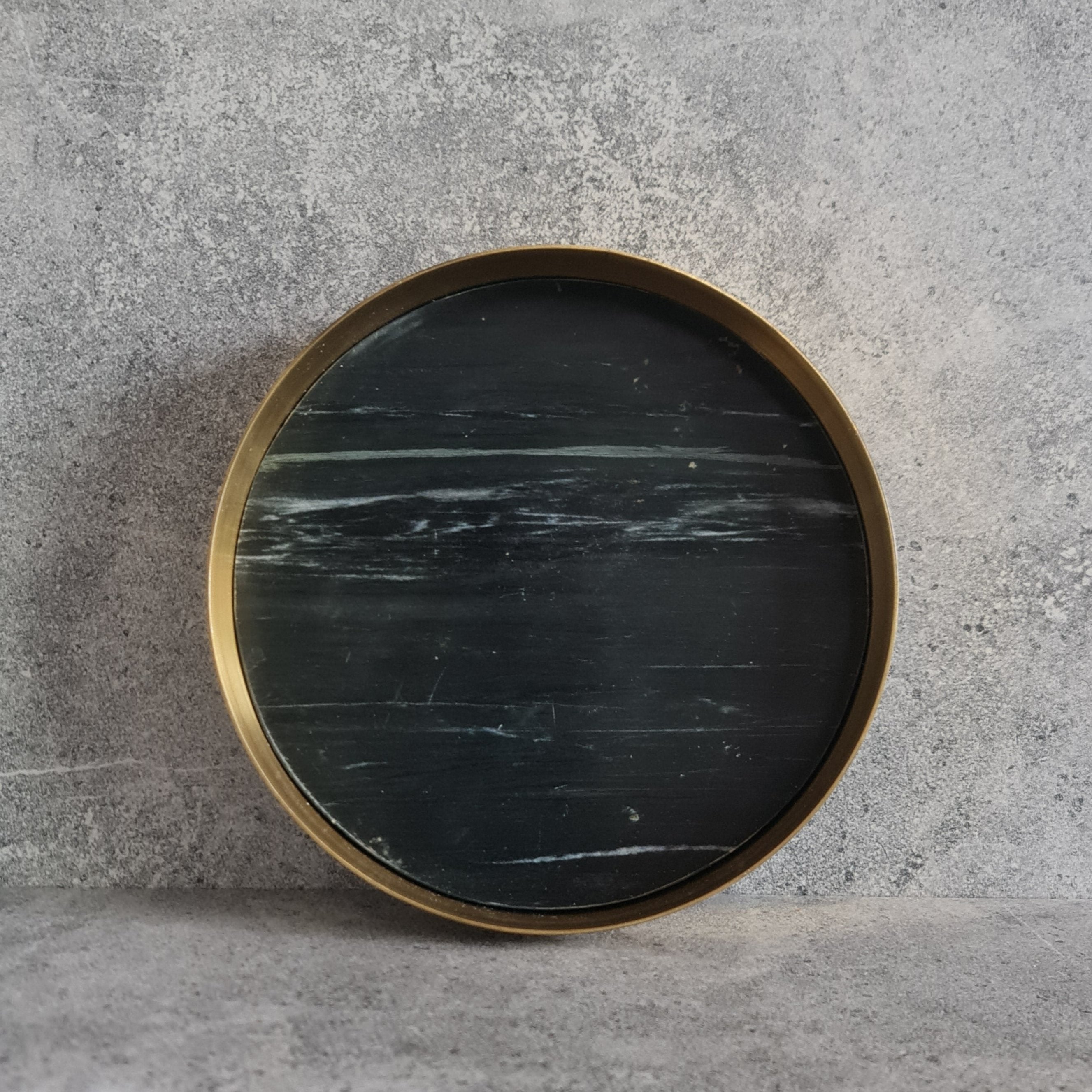 Decorative Marble Tray, Marble Decor tray, Black Marble Tray with Brass Ring