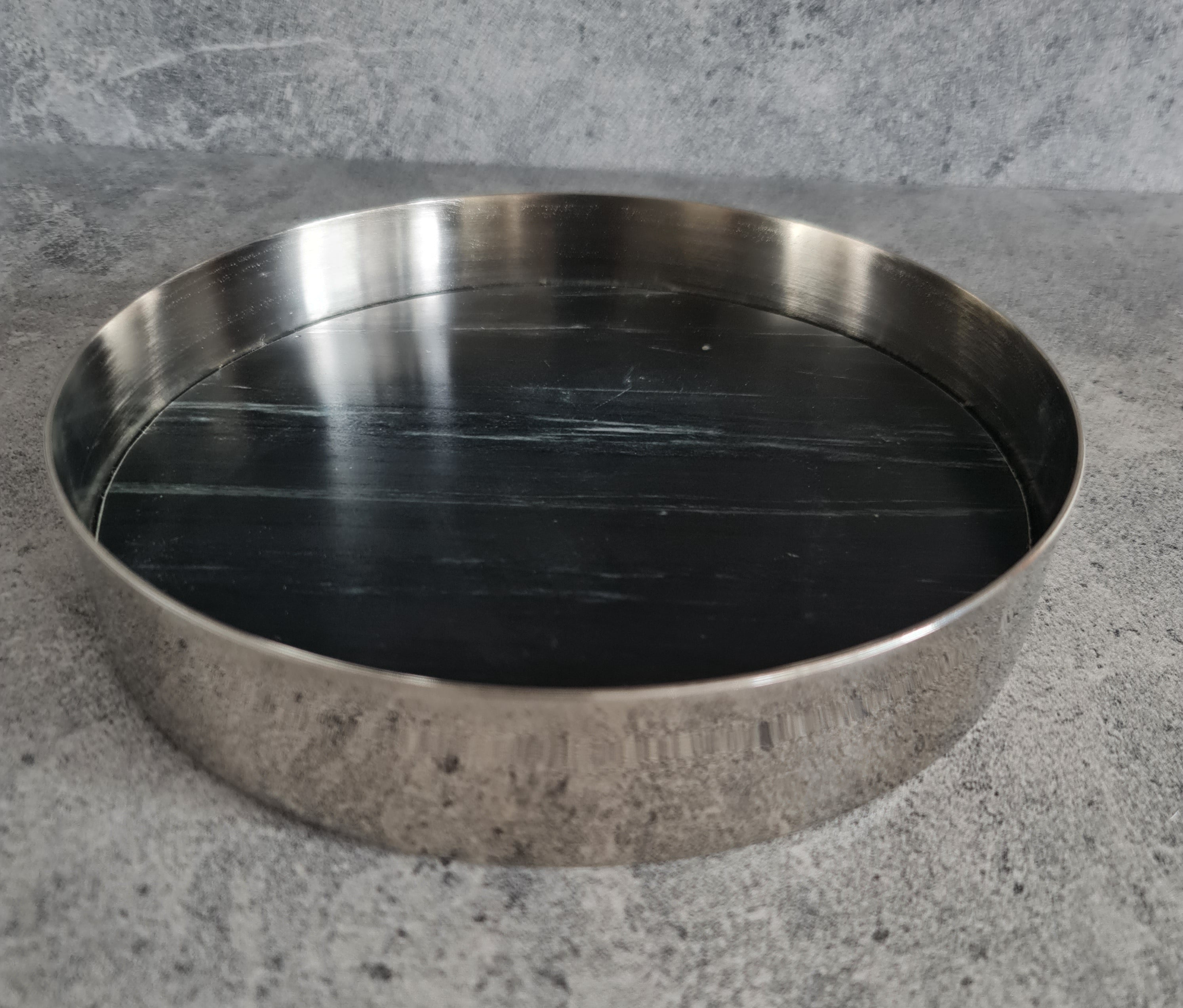 Decorative Marble Tray, Marble Decor tray, Black Marble Tray with Nickel Ring