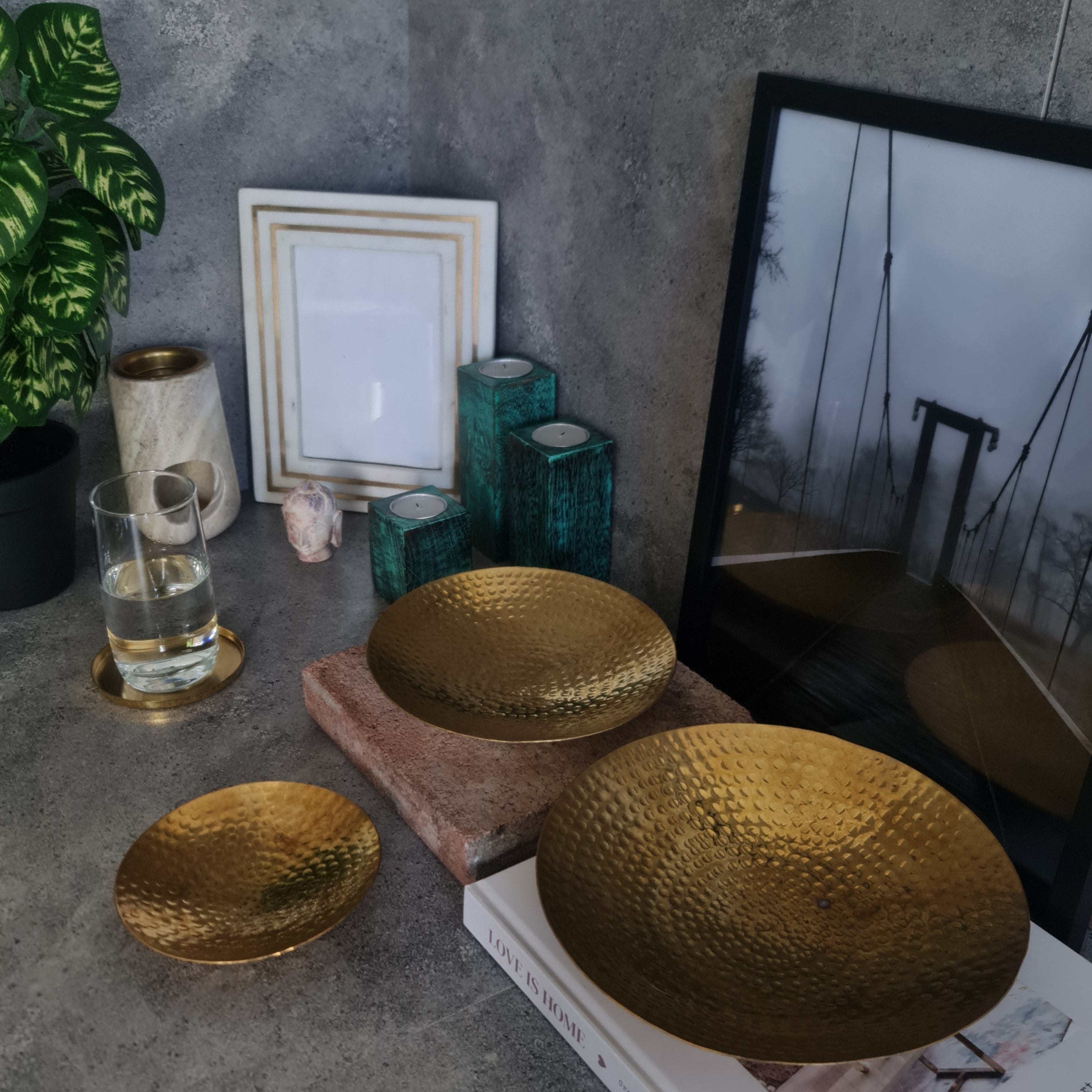 Brass Curved Plates - Set of 3, Brass Bowl, Brass Serving Bowl, Home Decor, Decorative Brass Plate, Serving Plate, Hammered Plate, Decor Piece