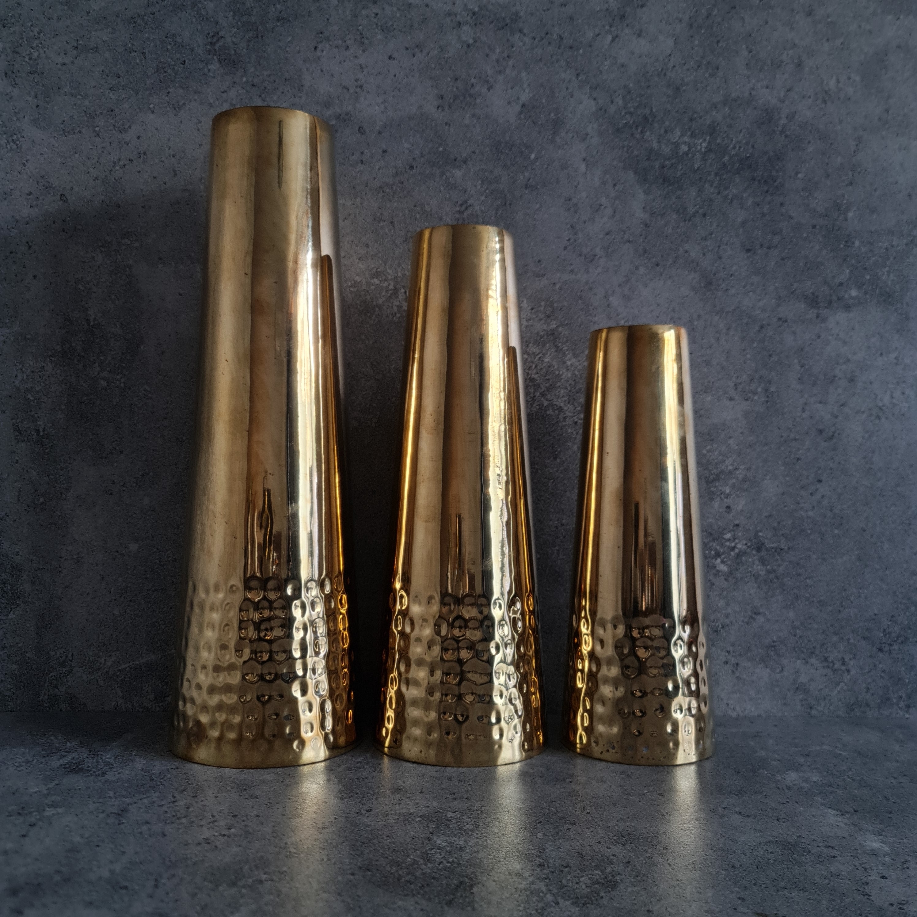 Brass Frustum Vase, Brass Vase - Set of 3, Home Decor, Decorative Brass Piece,  Hammered Vase, Decor Piece