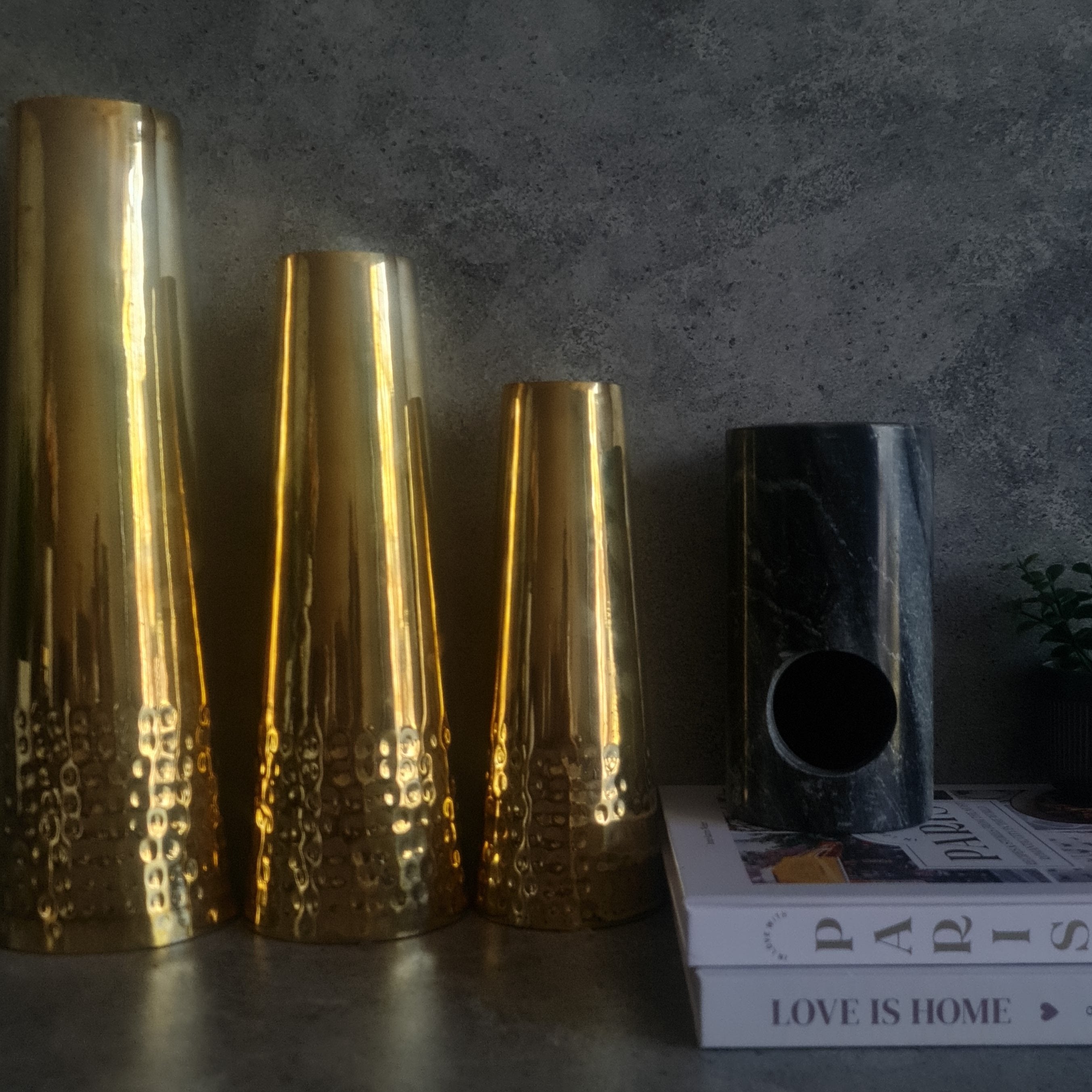 Brass Frustum Vase, Brass Vase - Set of 3, Home Decor, Decorative Brass Piece,  Hammered Vase, Decor Piece