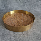 Golden Forest Marble Tray, Marble Decorative tray, White Marble Tray with Brass Ring