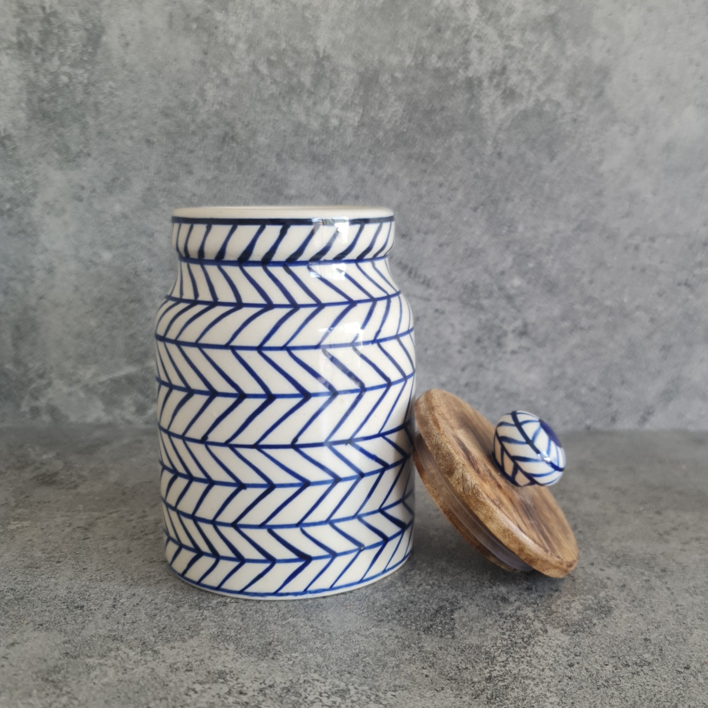 Ceramic Jar, Ceramic Canister, Indigo Chevron Jar