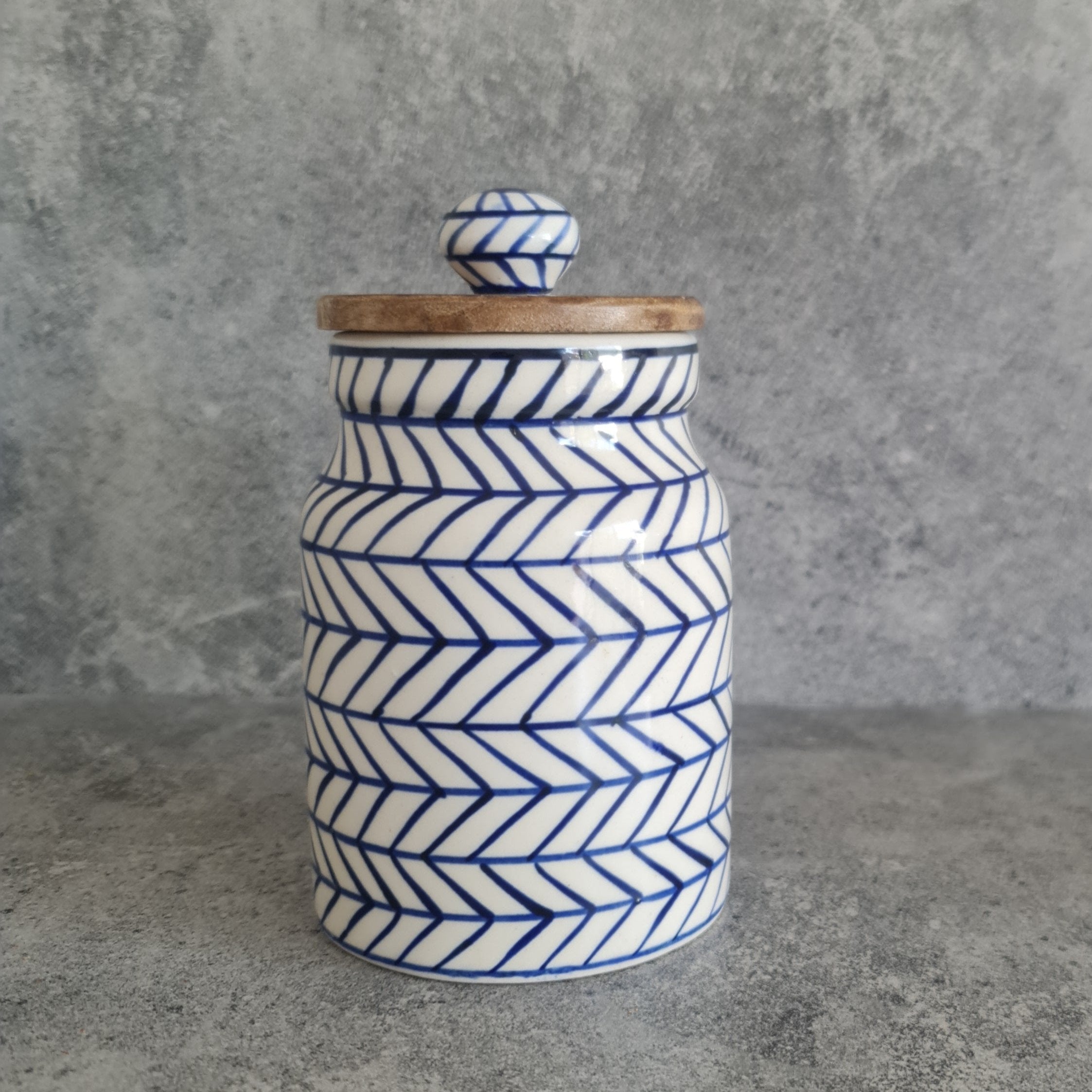 Ceramic Jar, Ceramic Canister, Indigo Chevron Jar