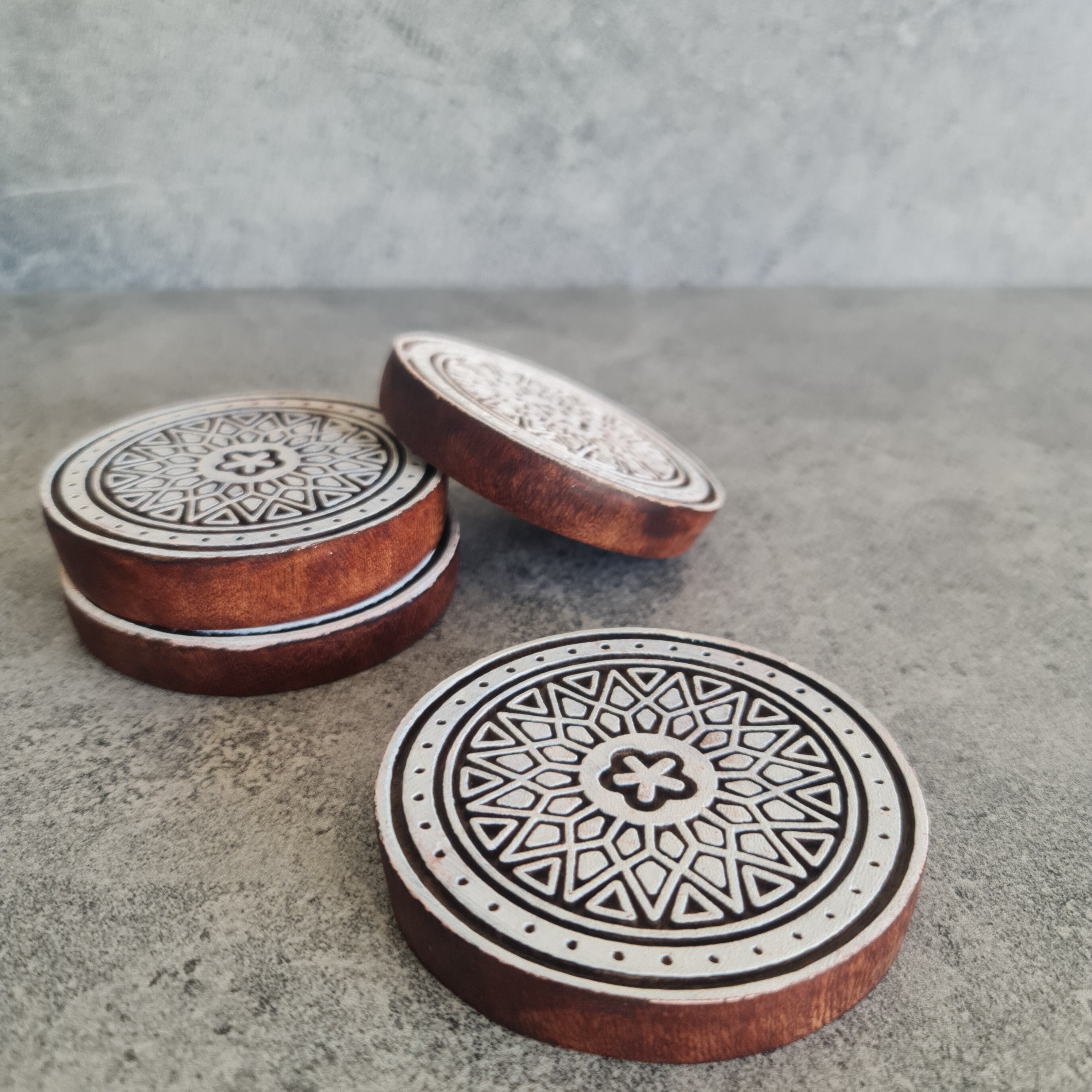 Mandala Hand-Carved Coaster, Wooden Coaster, Round Coaster, Wooden drink Coaster, Coaster, Coaster Sets, Wooden Coaster, Barware Collection, Gift