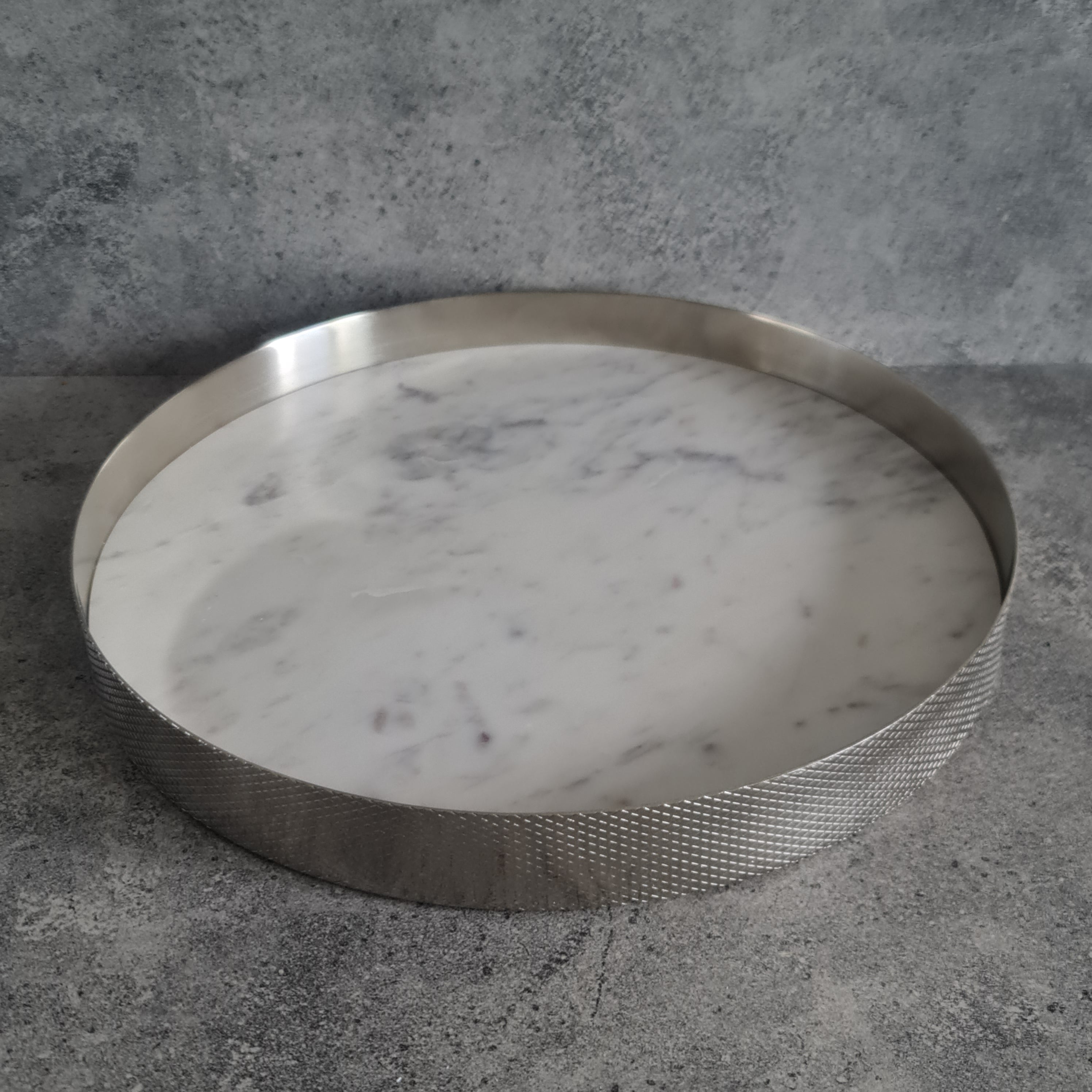 White Marble Tray, White Marble Decorative tray, White Marble Tray with Nickel Ring