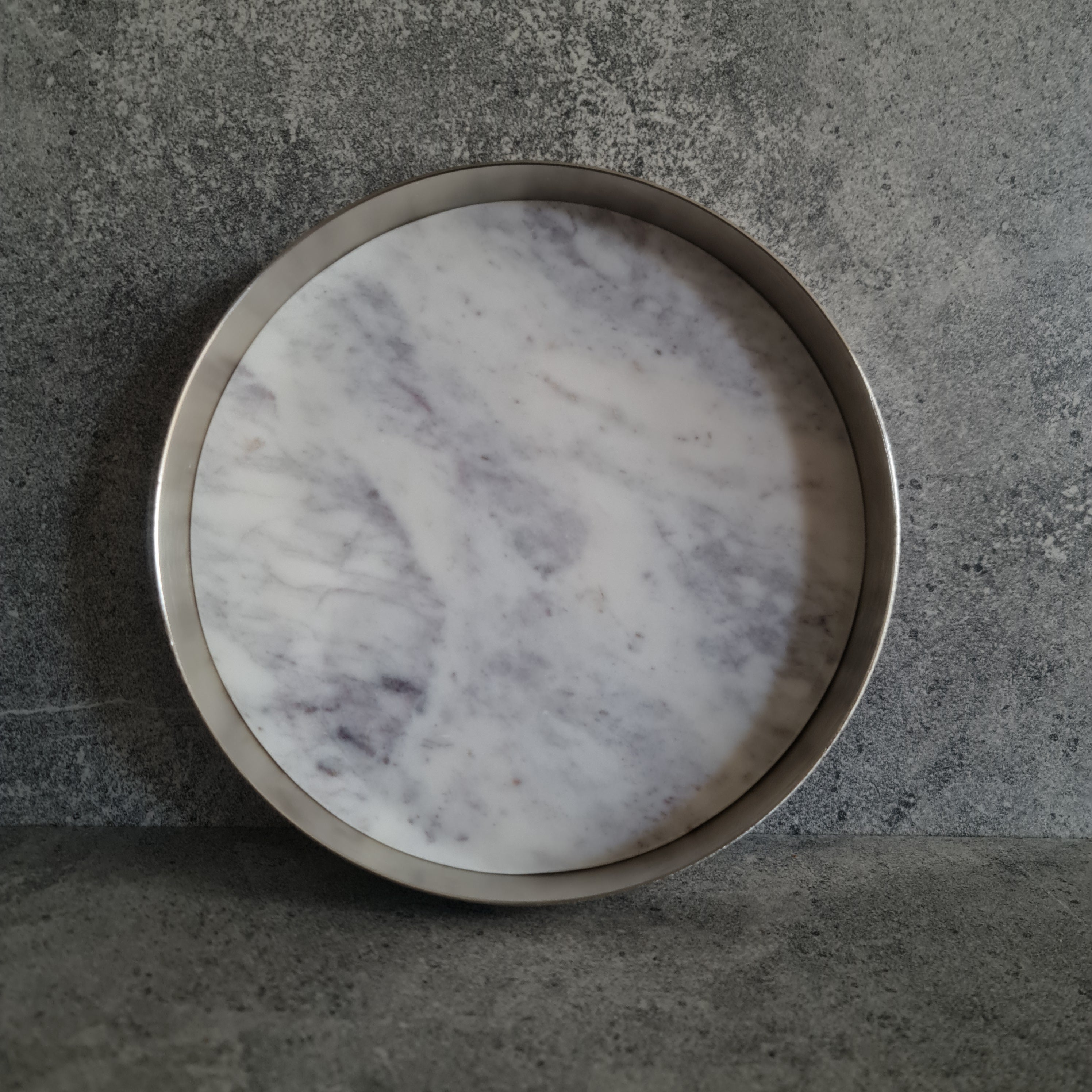 White Marble Tray, White Marble Decorative tray, White Marble Tray with Nickel Ring