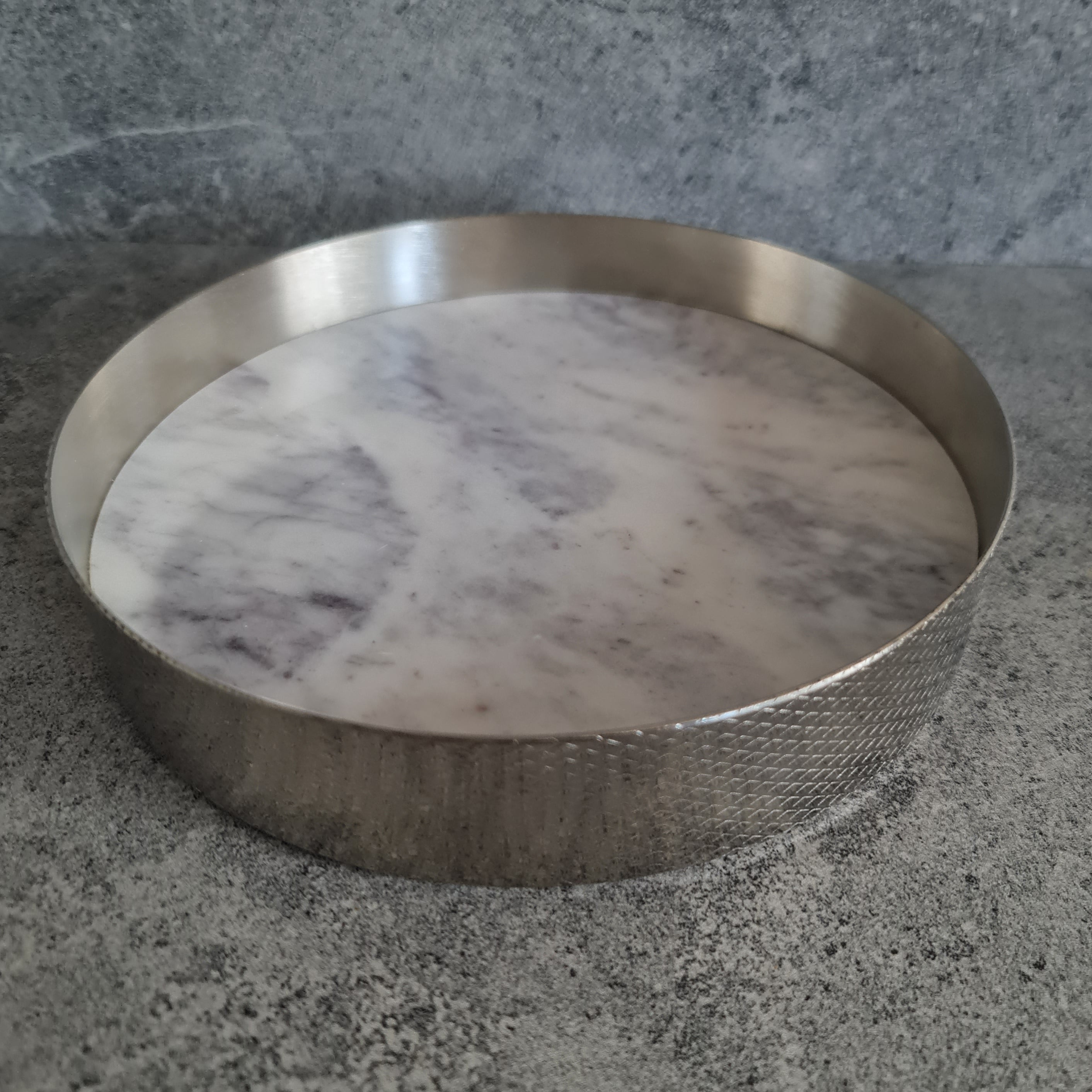 White Marble Tray, White Marble Decorative tray, White Marble Tray with Nickel Ring