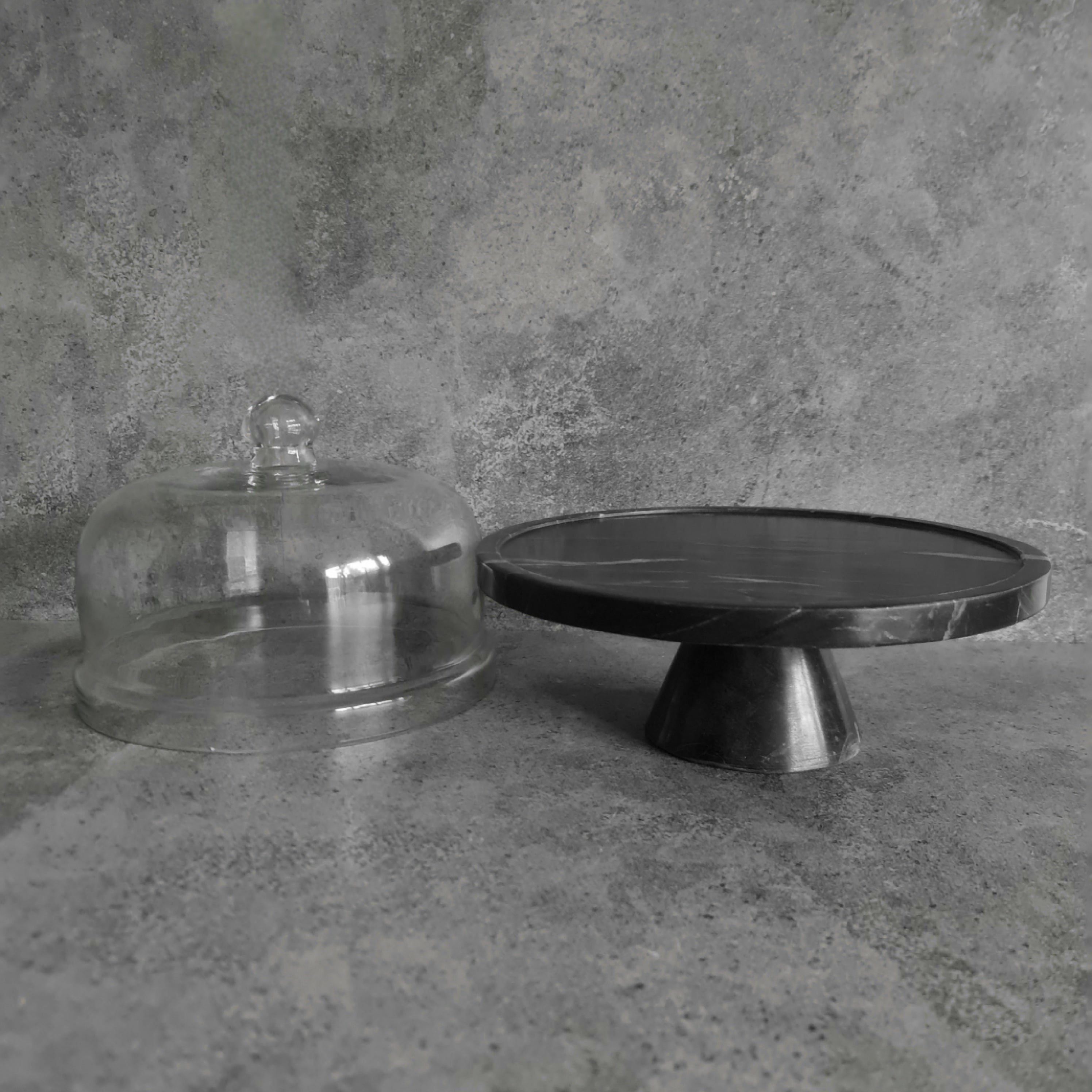Midnight Gleam - Marble Food Dome with Stand, Cake Stand