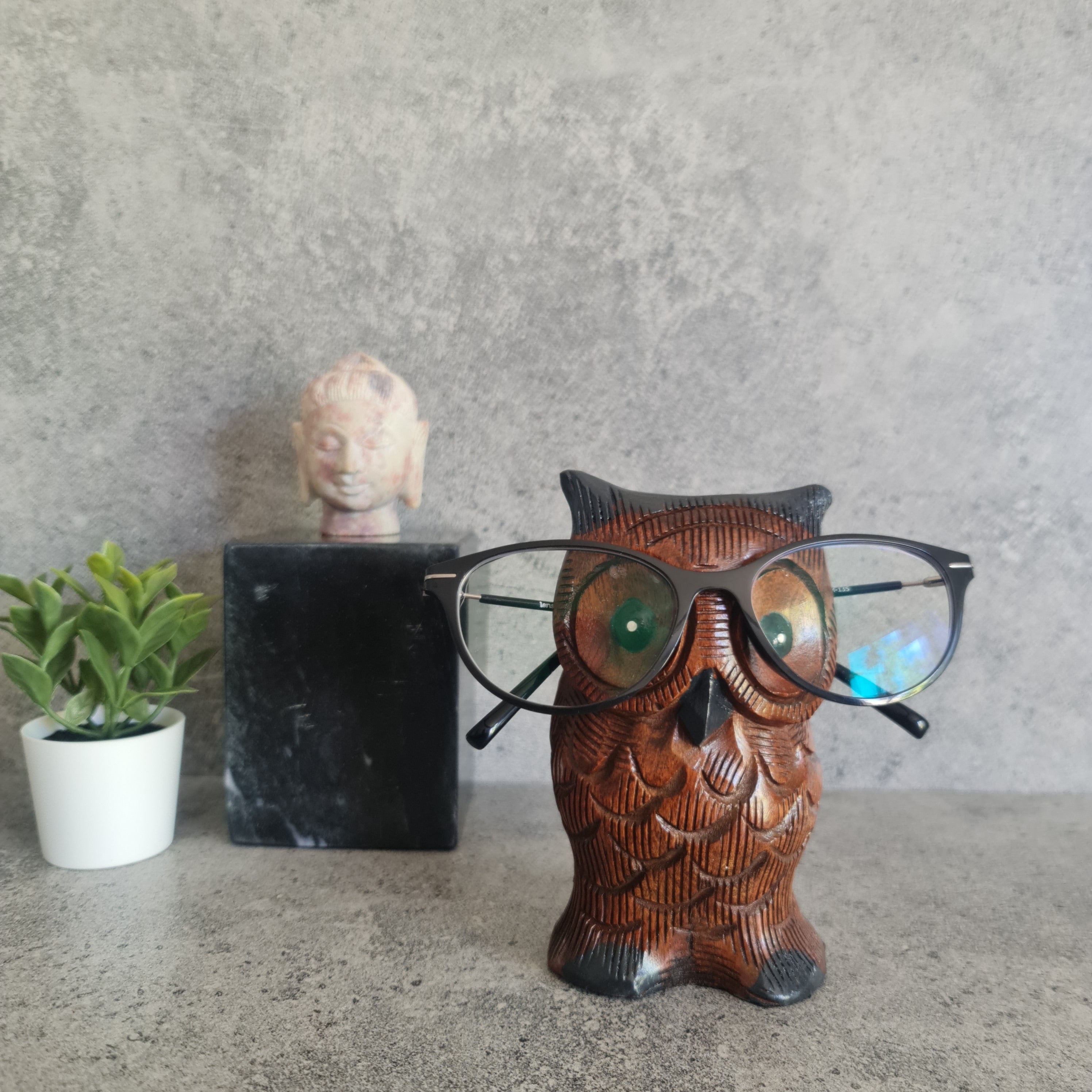 Nocturnal Owl Wooden Glasses Holder & Decorative Showpiece, Home Decor, Glass holder, figurine