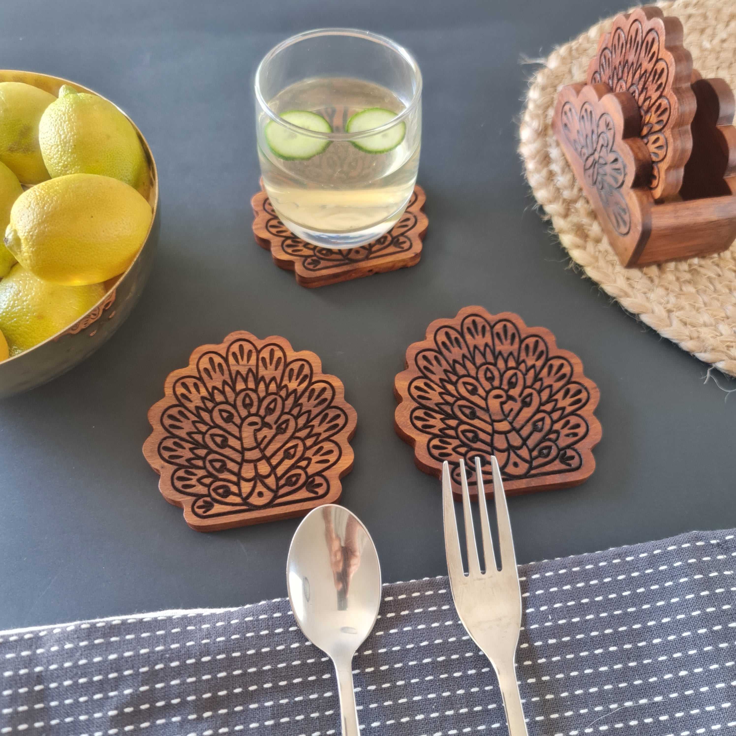 Royal Peacock Wooden Coasters, Wooden drink Coaster, Coaster, Coaster Sets, Wooden Coaster, Barware Collection, Gift