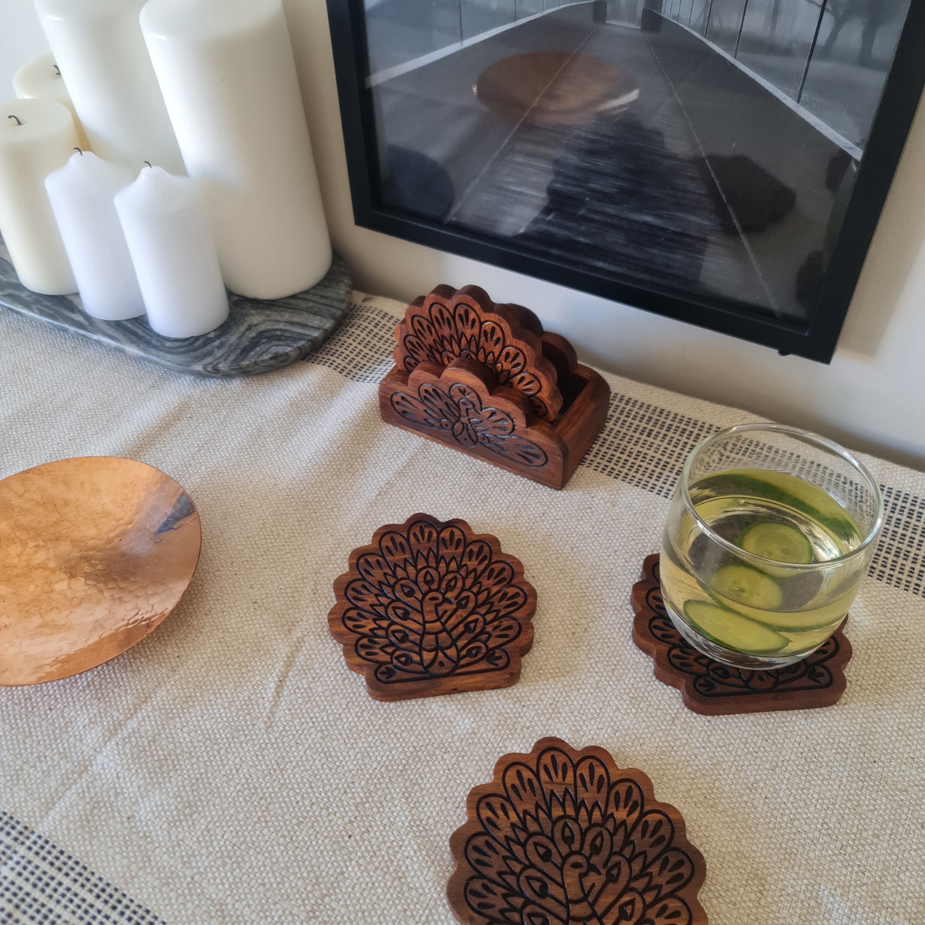 Royal Peacock Wooden Coasters, Wooden drink Coaster, Coaster, Coaster Sets, Wooden Coaster, Barware Collection, Gift