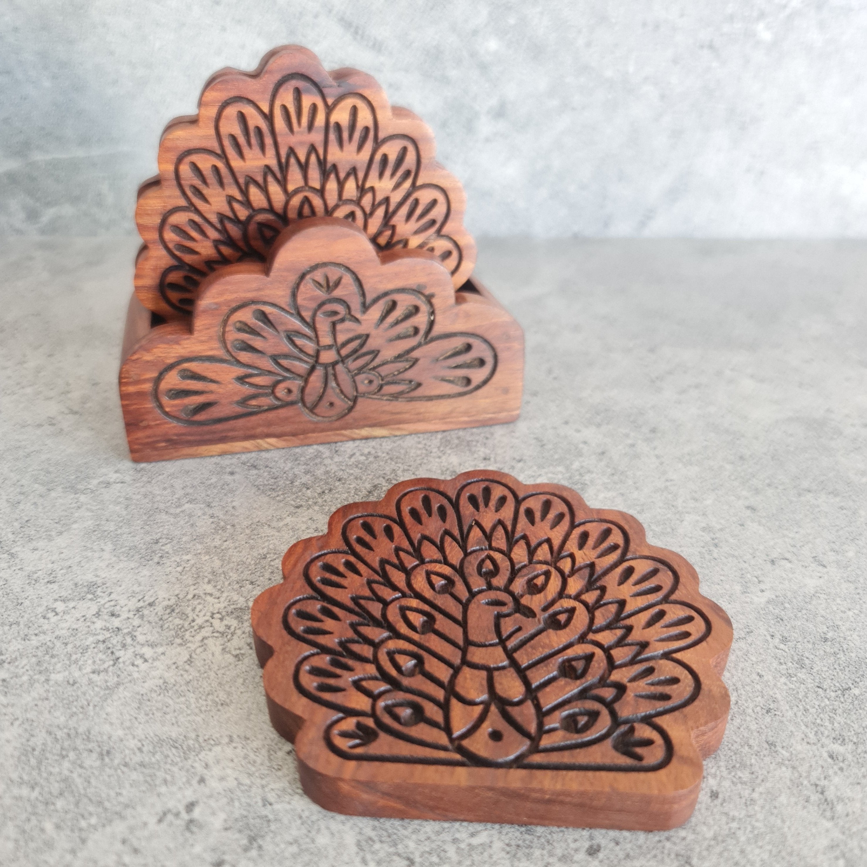 Royal Peacock Wooden Coasters, Wooden drink Coaster, Coaster, Coaster Sets, Wooden Coaster, Barware Collection, Gift