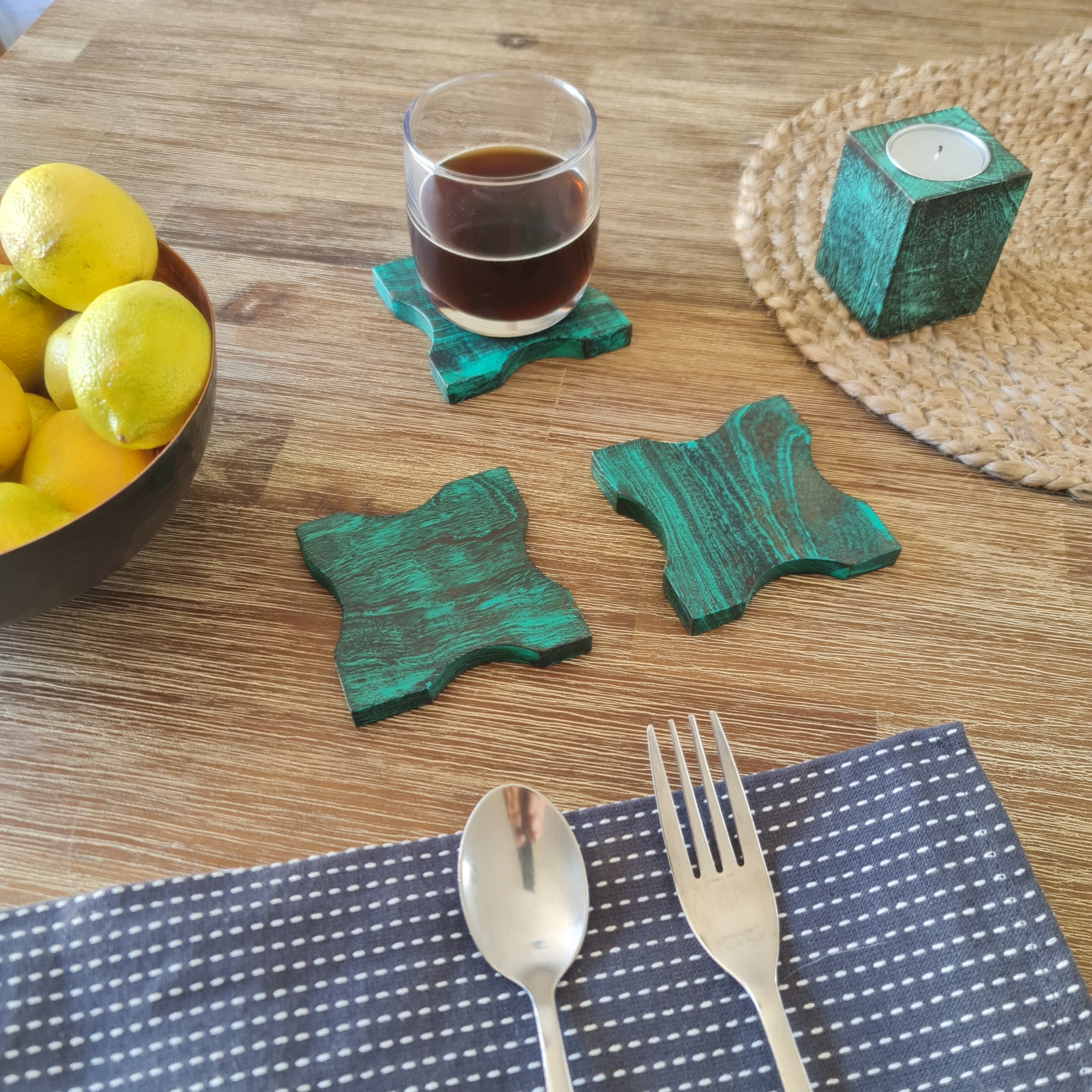 Wooden Teal Square Coaster, Wooden drink Coaster, Coaster, Coaster Sets, Wooden Coaster, Barware Collection, Gift