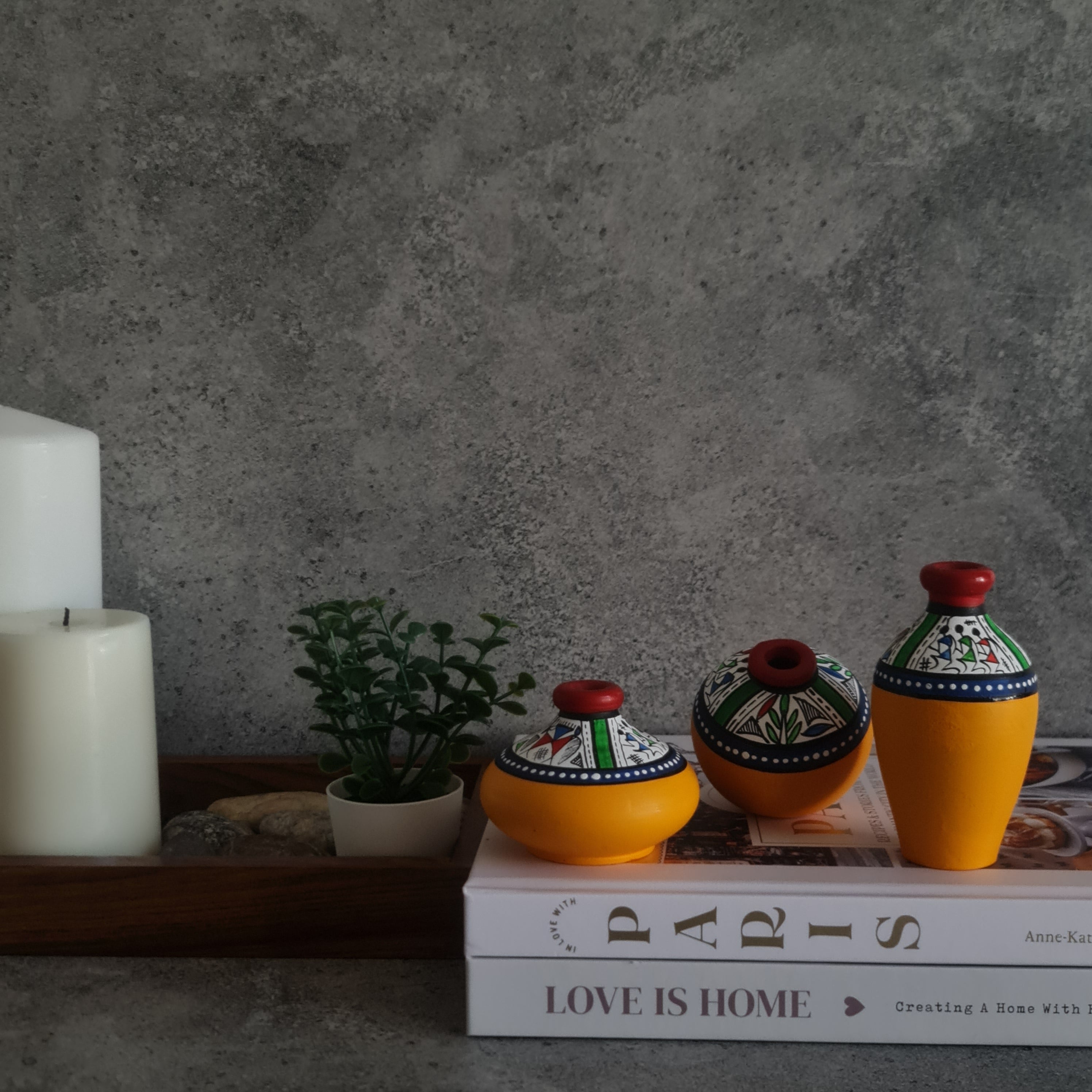 Handmade Miniature Vase, Home decor, Terracotta hand painted Vase, Mini set of 3 Vase