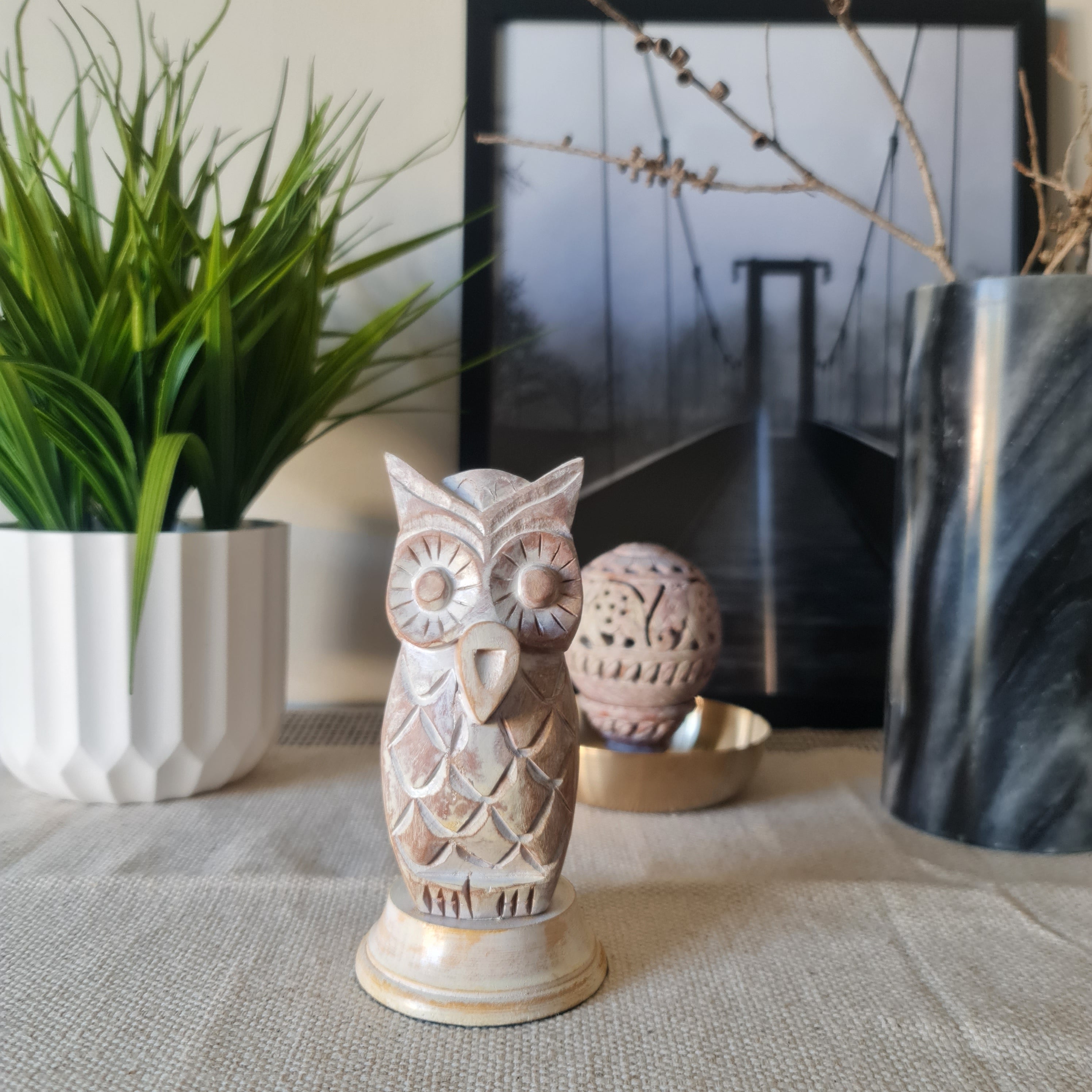 White Owl Wooden Glasses Holder & Decorative Showpiece, Home Decor, Glass holder, figurine