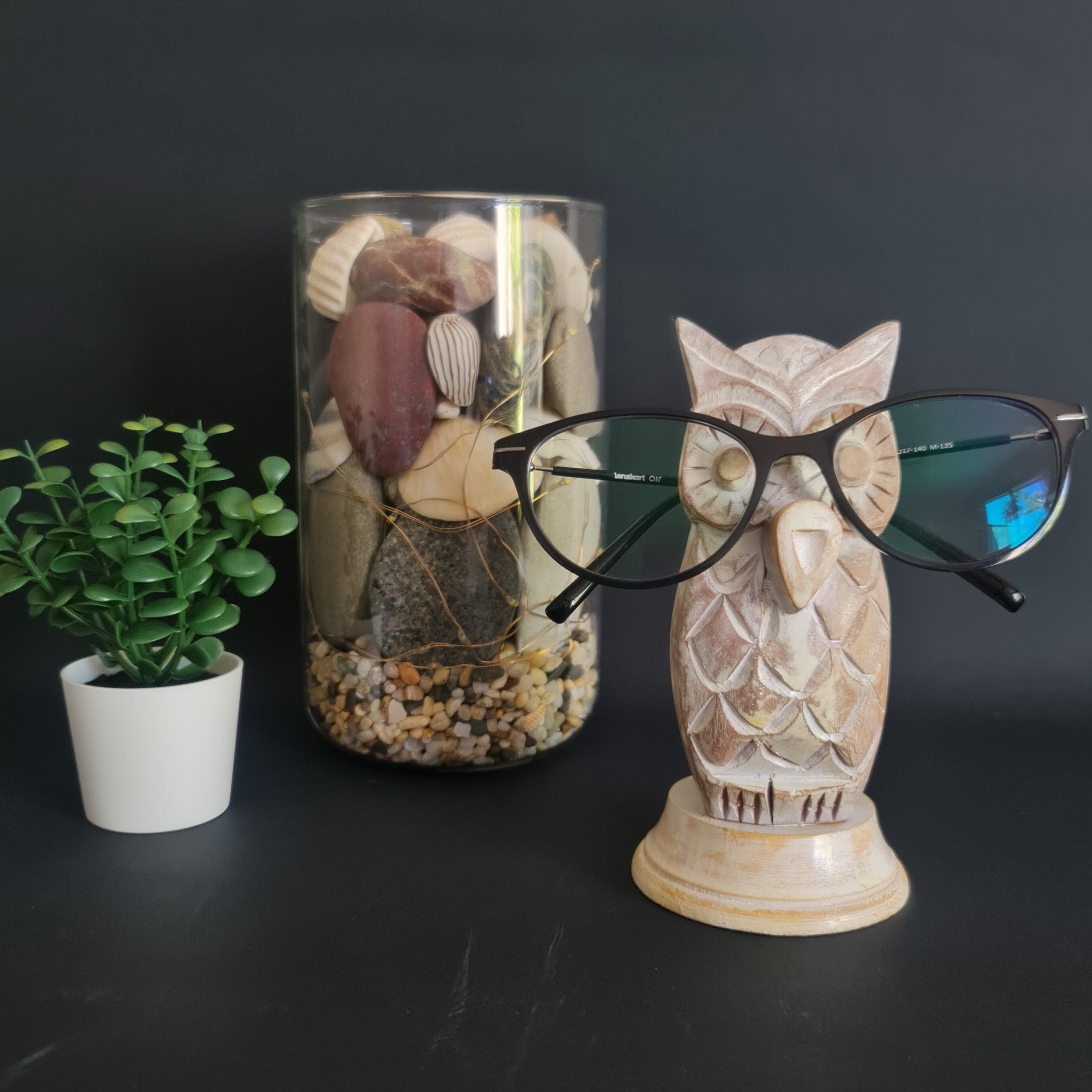 White Owl Wooden Glasses Holder & Decorative Showpiece, Home Decor, Glass holder, figurine
