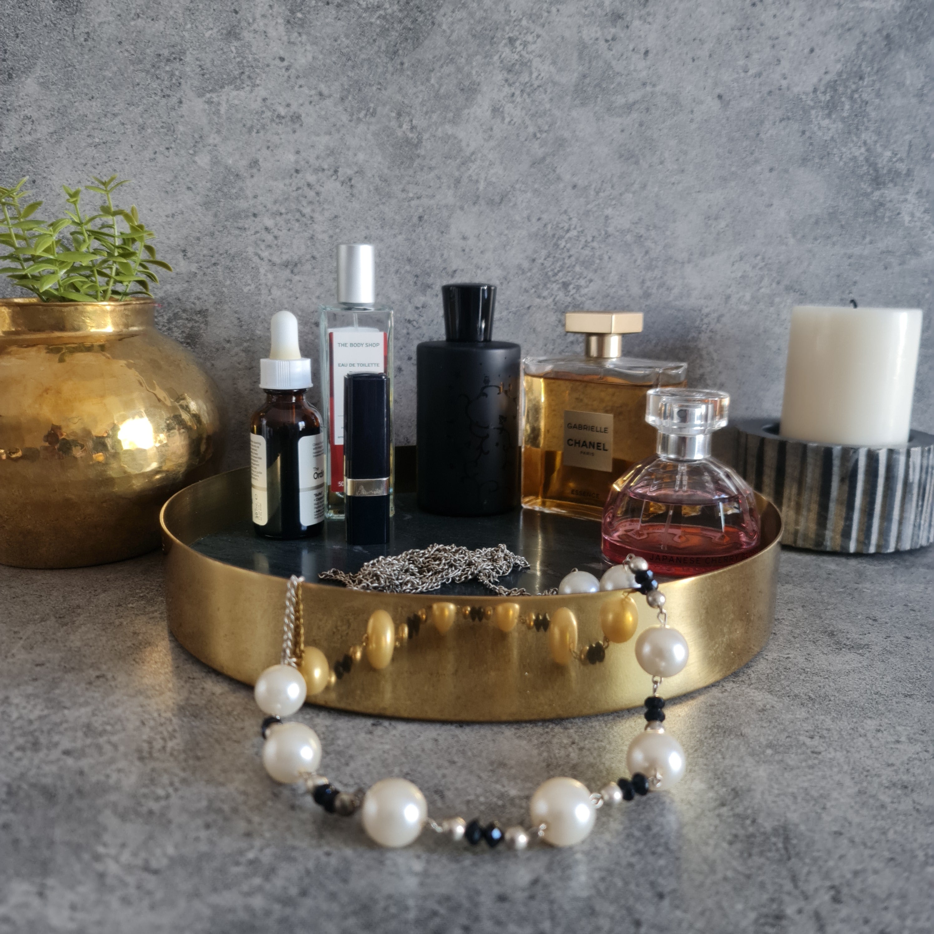 Decorative Marble Tray, Marble Decor tray, Black Marble Tray with Brass Ring