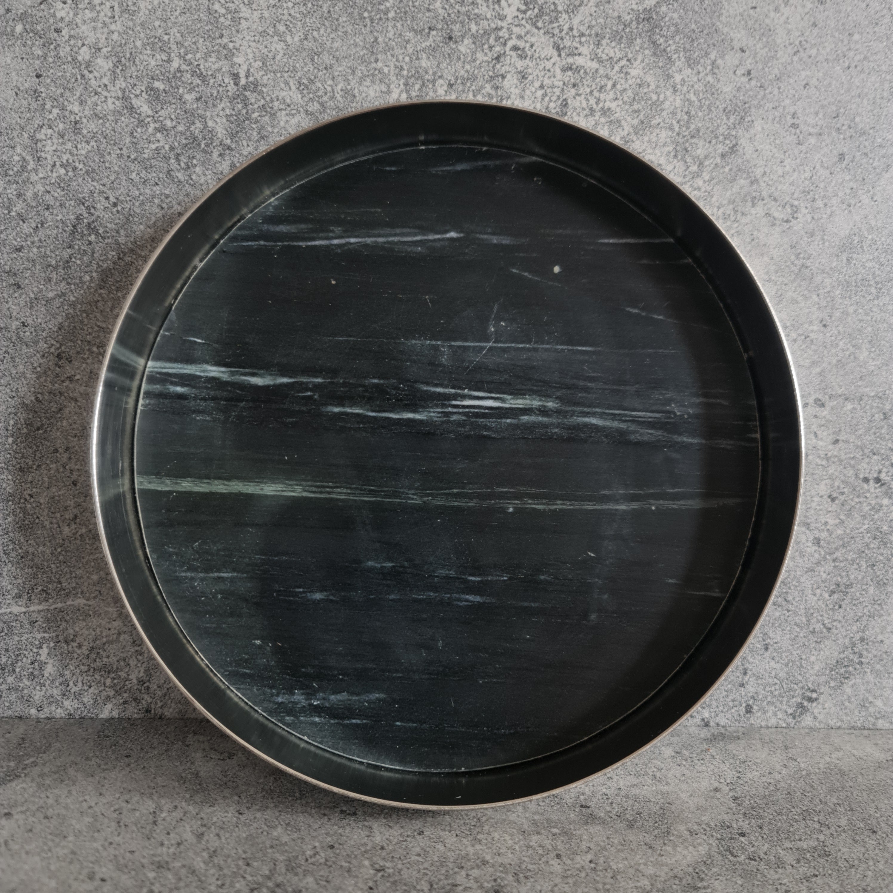 Decorative Marble Tray, Marble Decor tray, Black Marble Tray with Nickel Ring