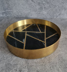 Decorative Marble Tray, Marble Decor tray, Black Marble Tray with Textured Brass Ring