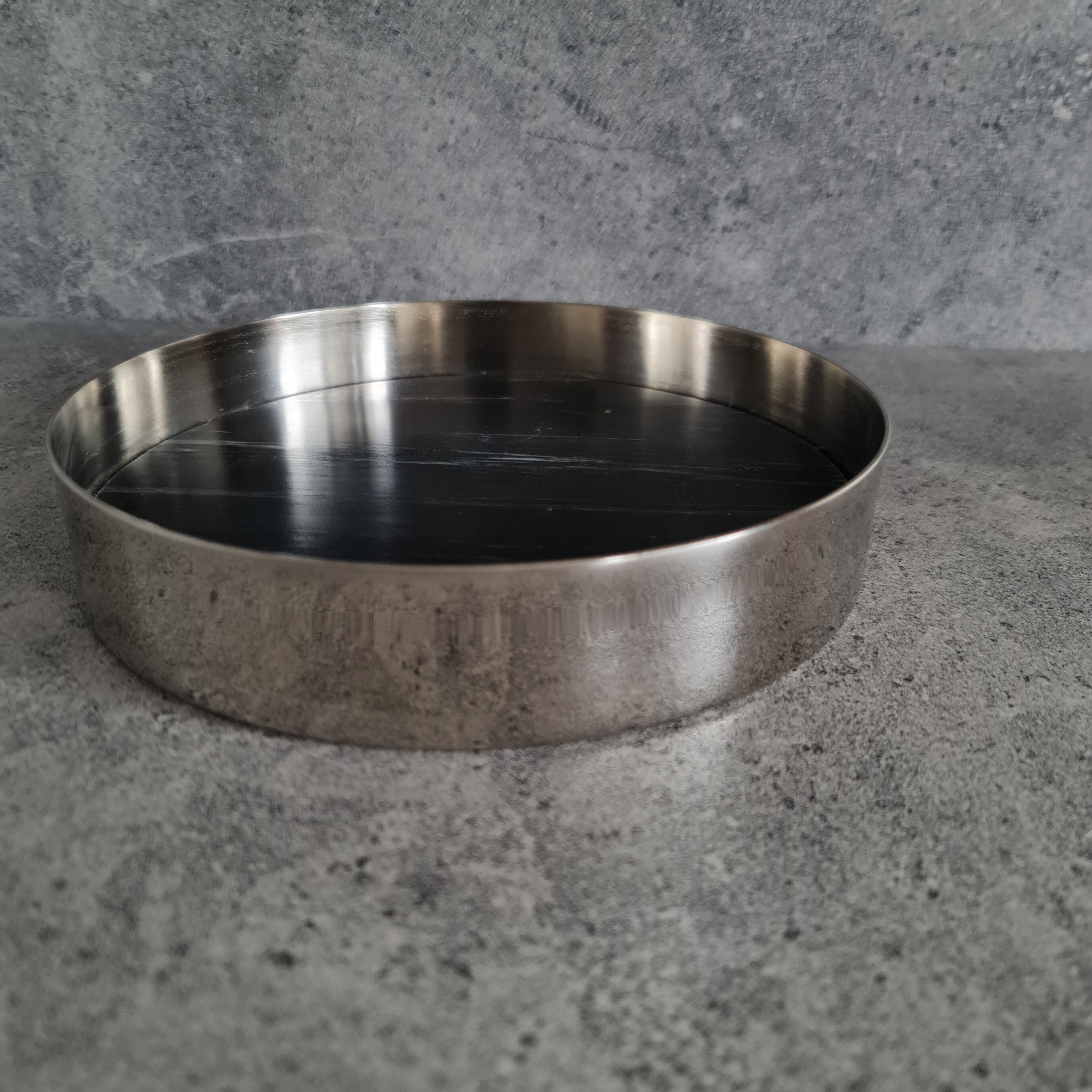 Decorative Marble Tray, Marble Decor tray, Black Marble Tray with Nickel Ring