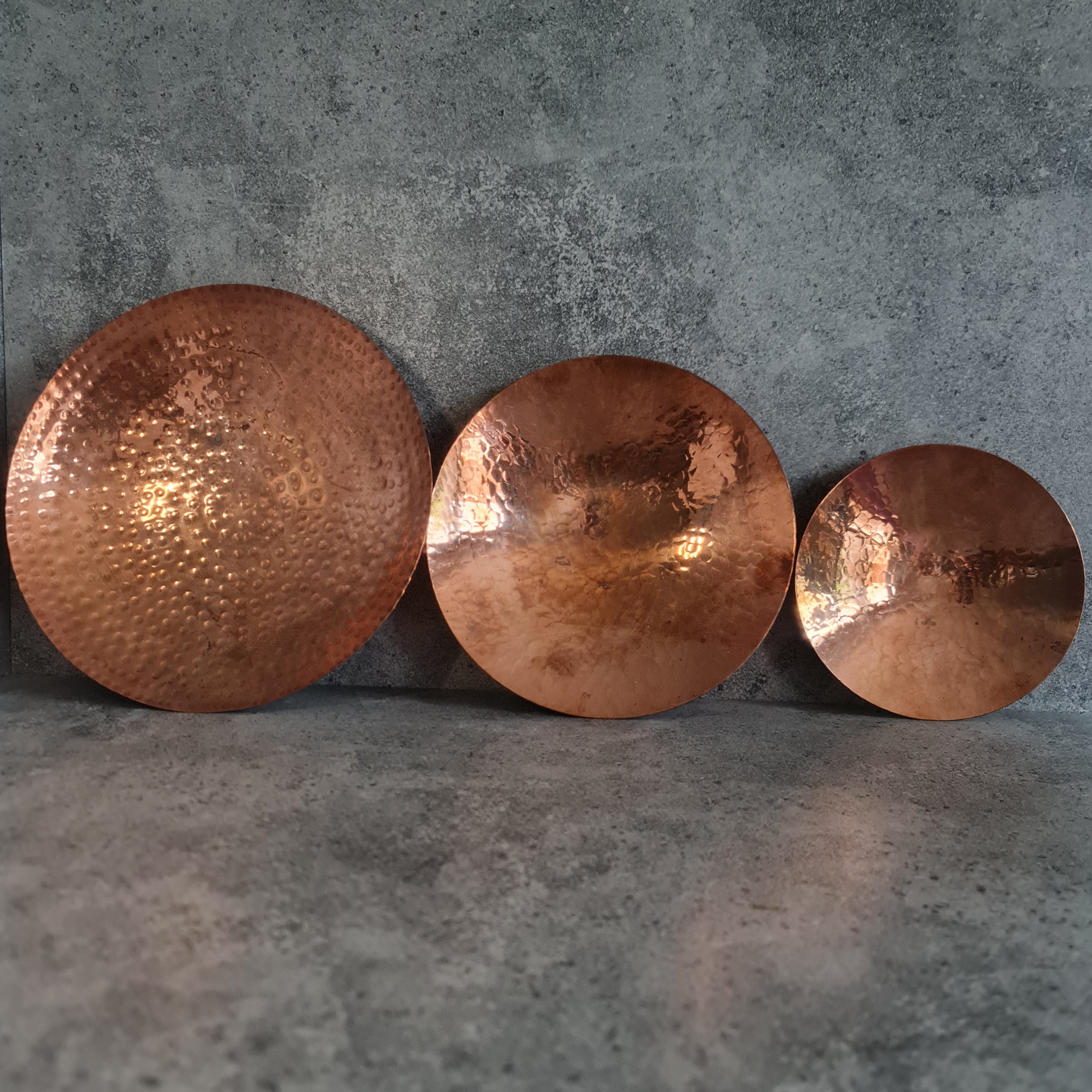Copper Curved Plates - Set of 3, Copper Bowl, Copper Serving Bowl, Home Decor, Decorative Copper Plate, Serving Plate, Hammered Plate, Decor Piece