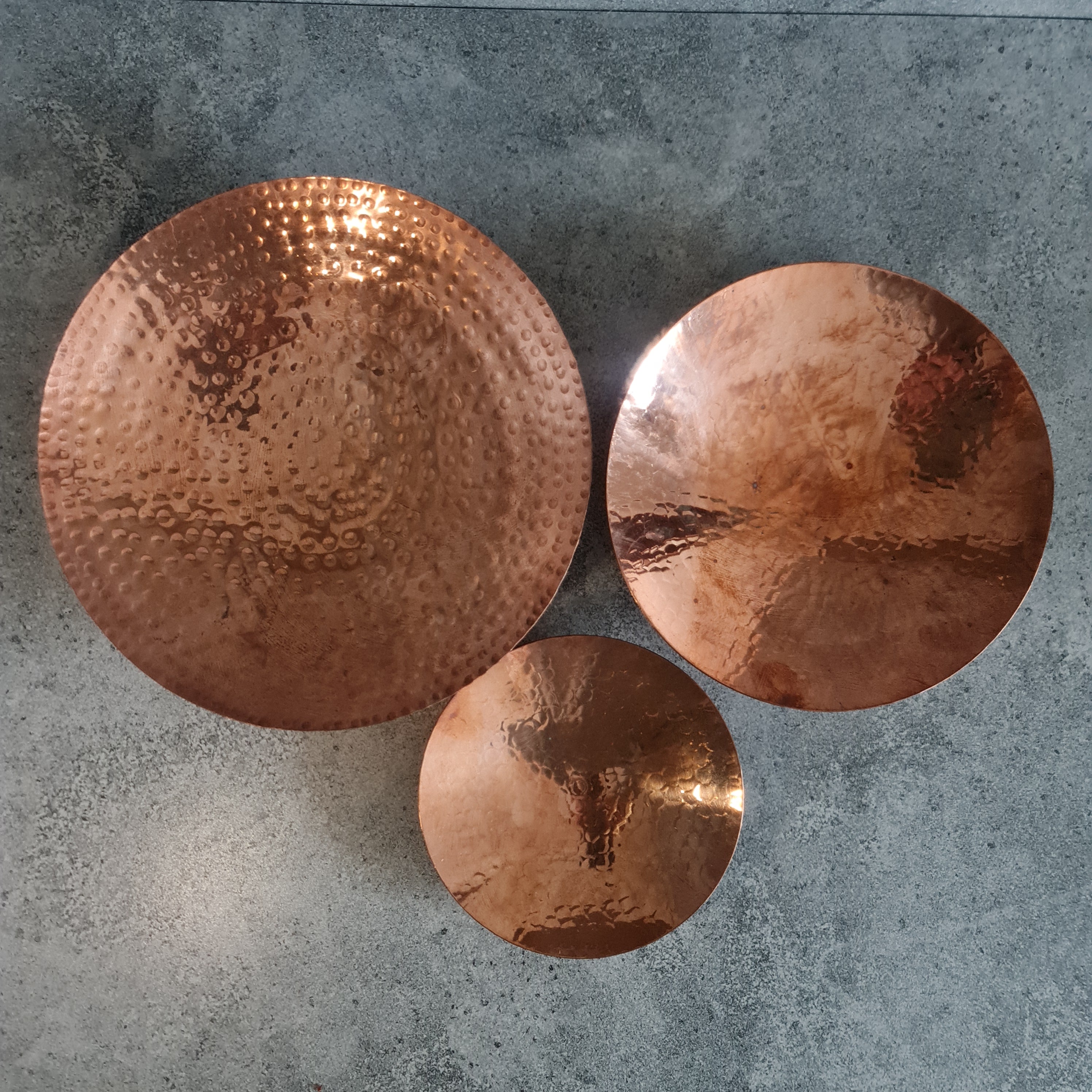 Copper Curved Plates - Set of 3, Copper Bowl, Copper Serving Bowl, Home Decor, Decorative Copper Plate, Serving Plate, Hammered Plate, Decor Piece