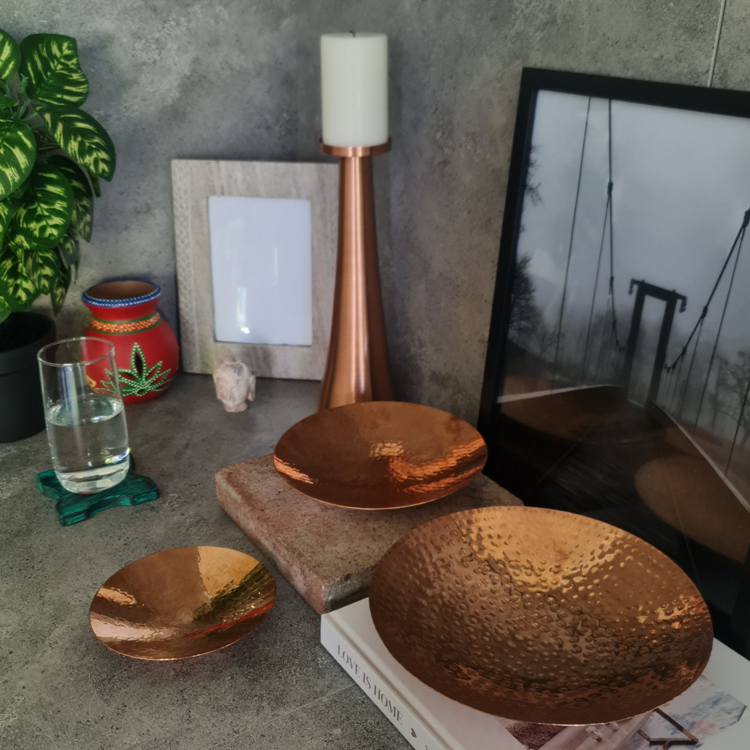 Copper Curved Plates - Set of 3, Copper Bowl, Copper Serving Bowl, Home Decor, Decorative Copper Plate, Serving Plate, Hammered Plate, Decor Piece