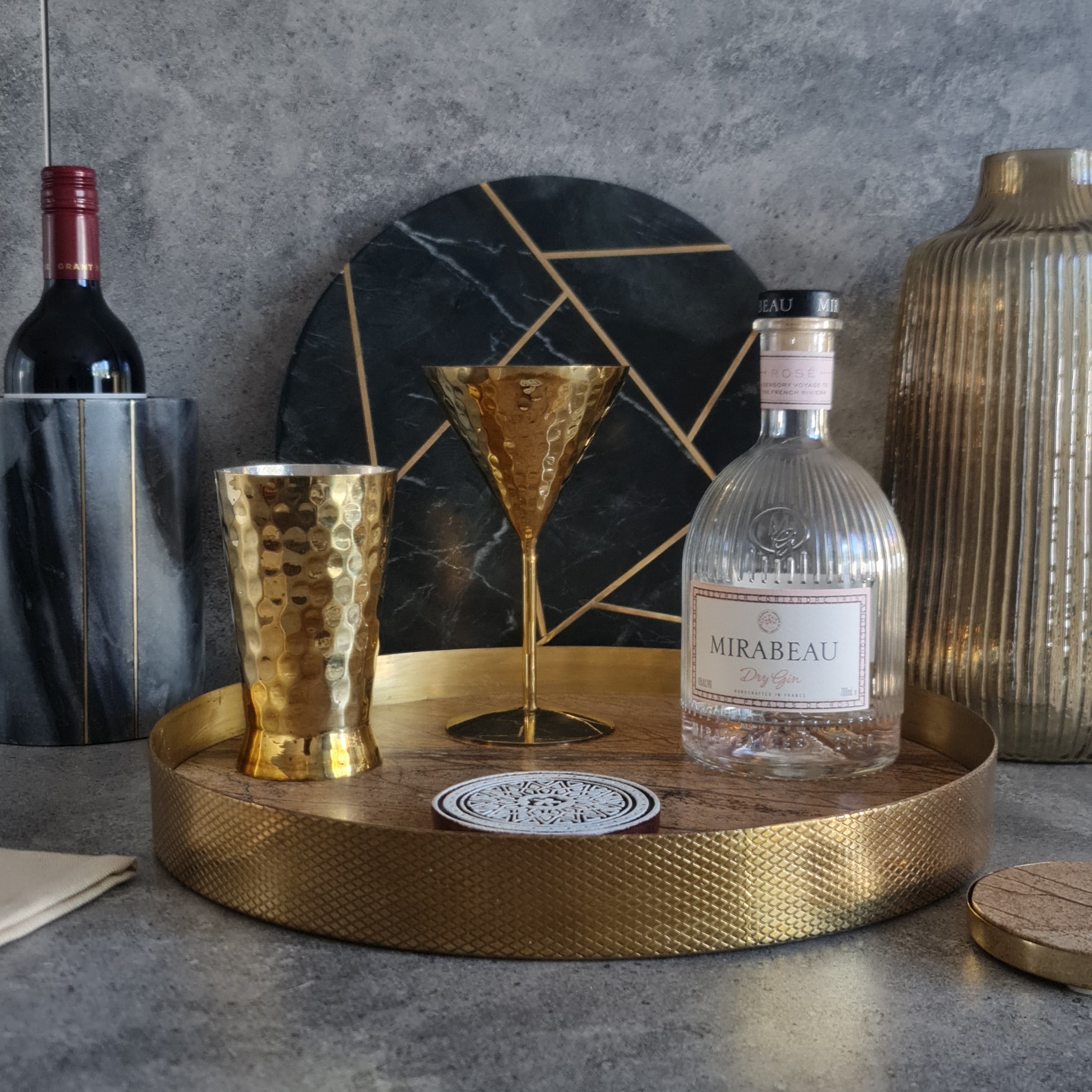 Golden Forest Marble Tray, Marble Decorative tray, White Marble Tray with Brass Ring