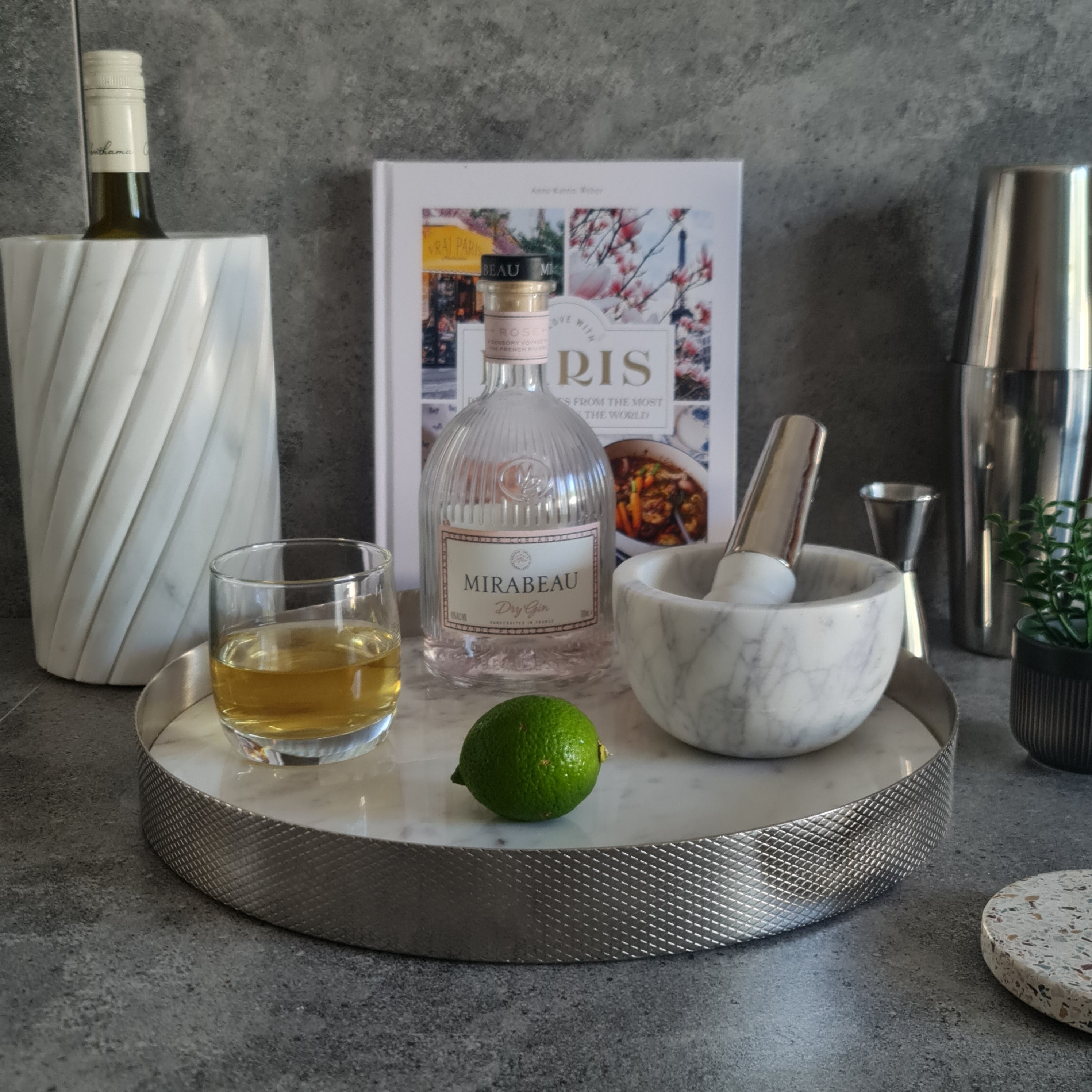 White Marble Tray, White Marble Decorative tray, White Marble Tray with Nickel Ring