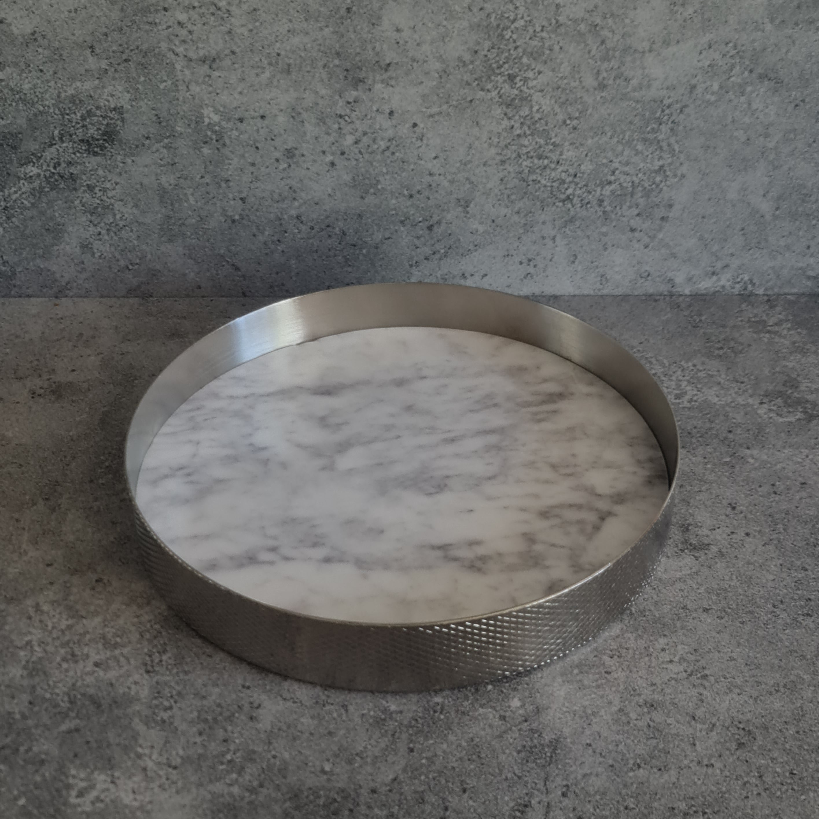 White Marble Tray, White Marble Decorative tray, White Marble Tray with Nickel Ring