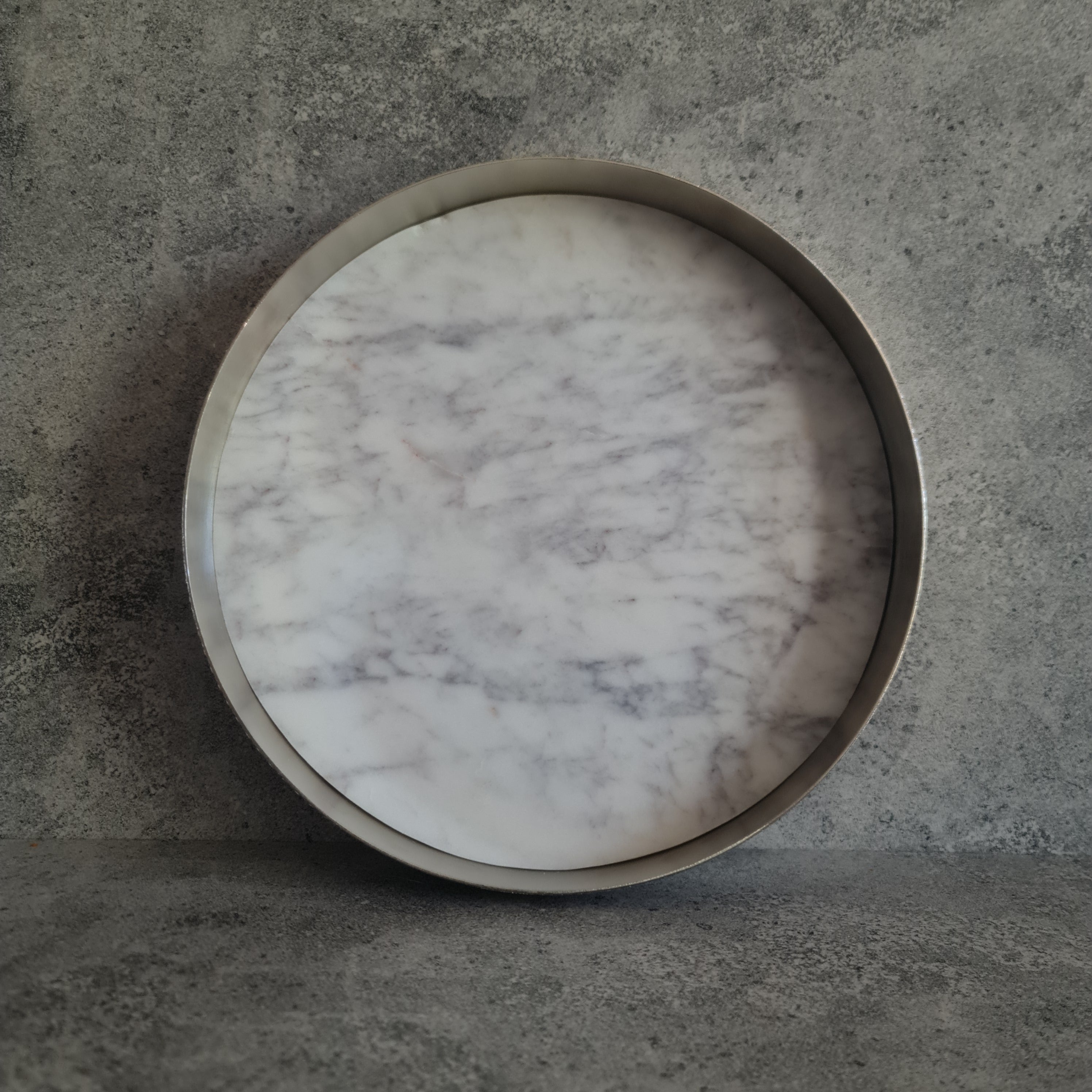 White Marble Tray, White Marble Decorative tray, White Marble Tray with Nickel Ring
