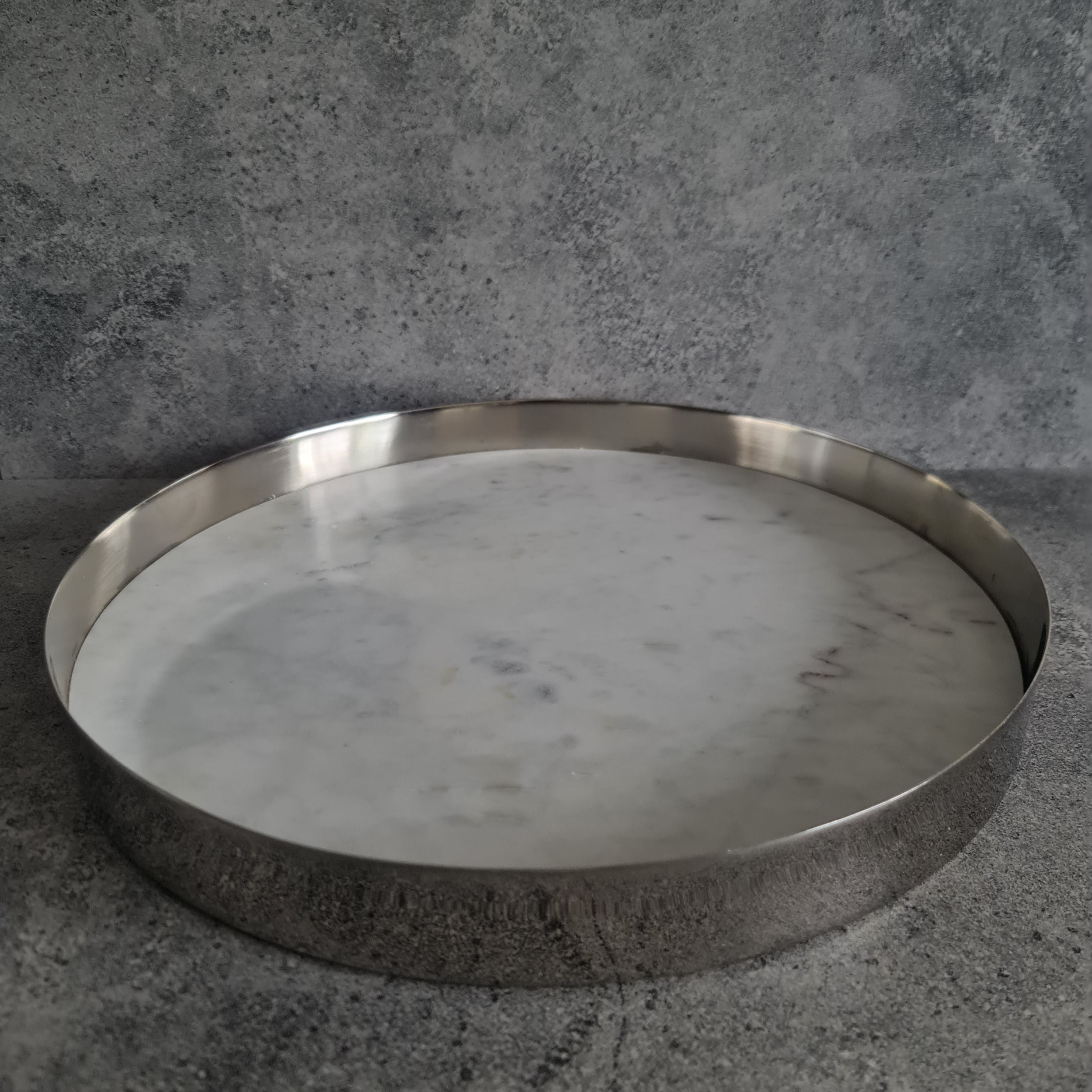 White Marble Tray, White Marble Decorative tray, White Marble Tray with Plain Nickel Ring