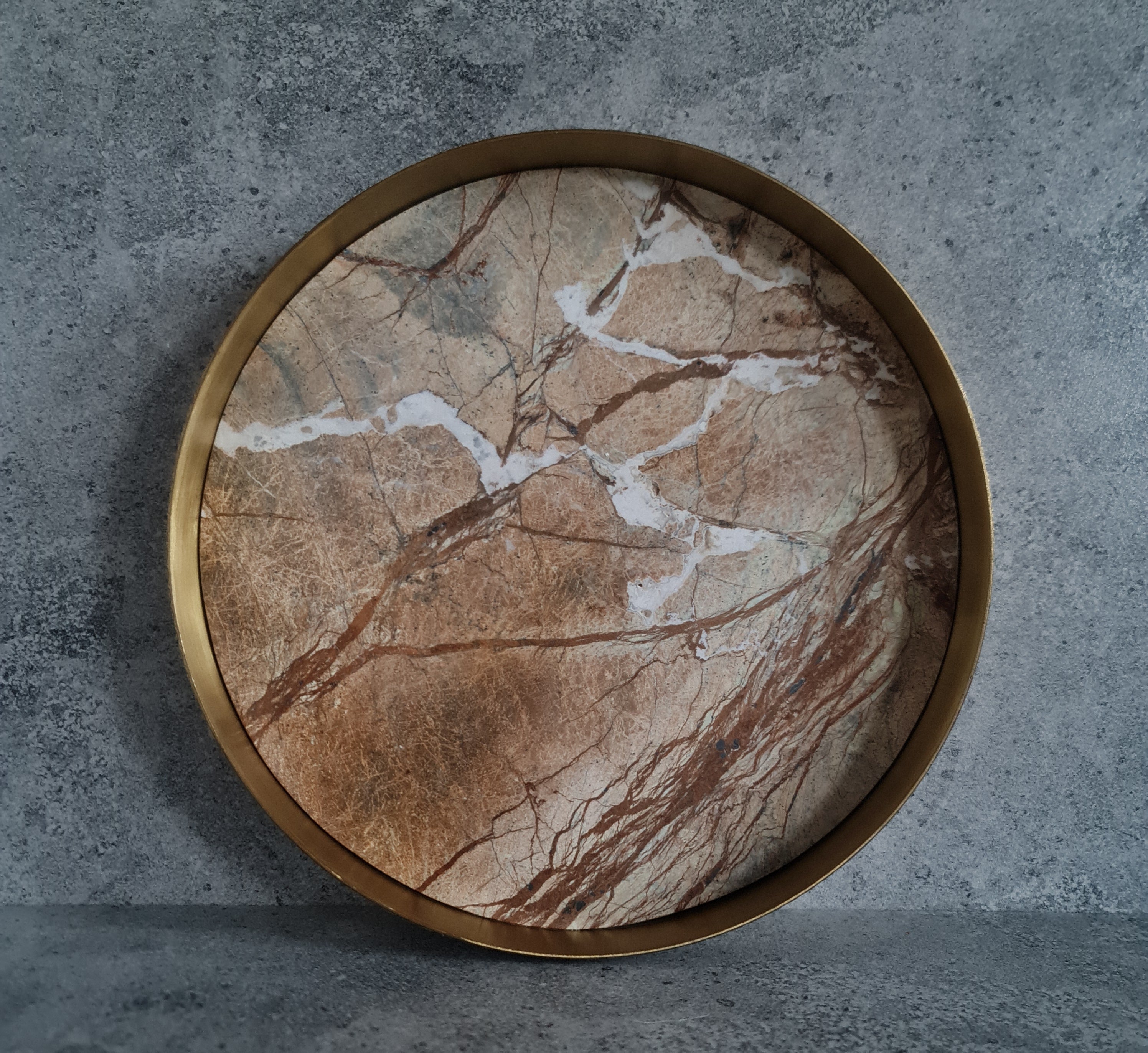 Golden Forest Marble Tray, Marble Decorative tray, White Marble Tray with Brass Ring