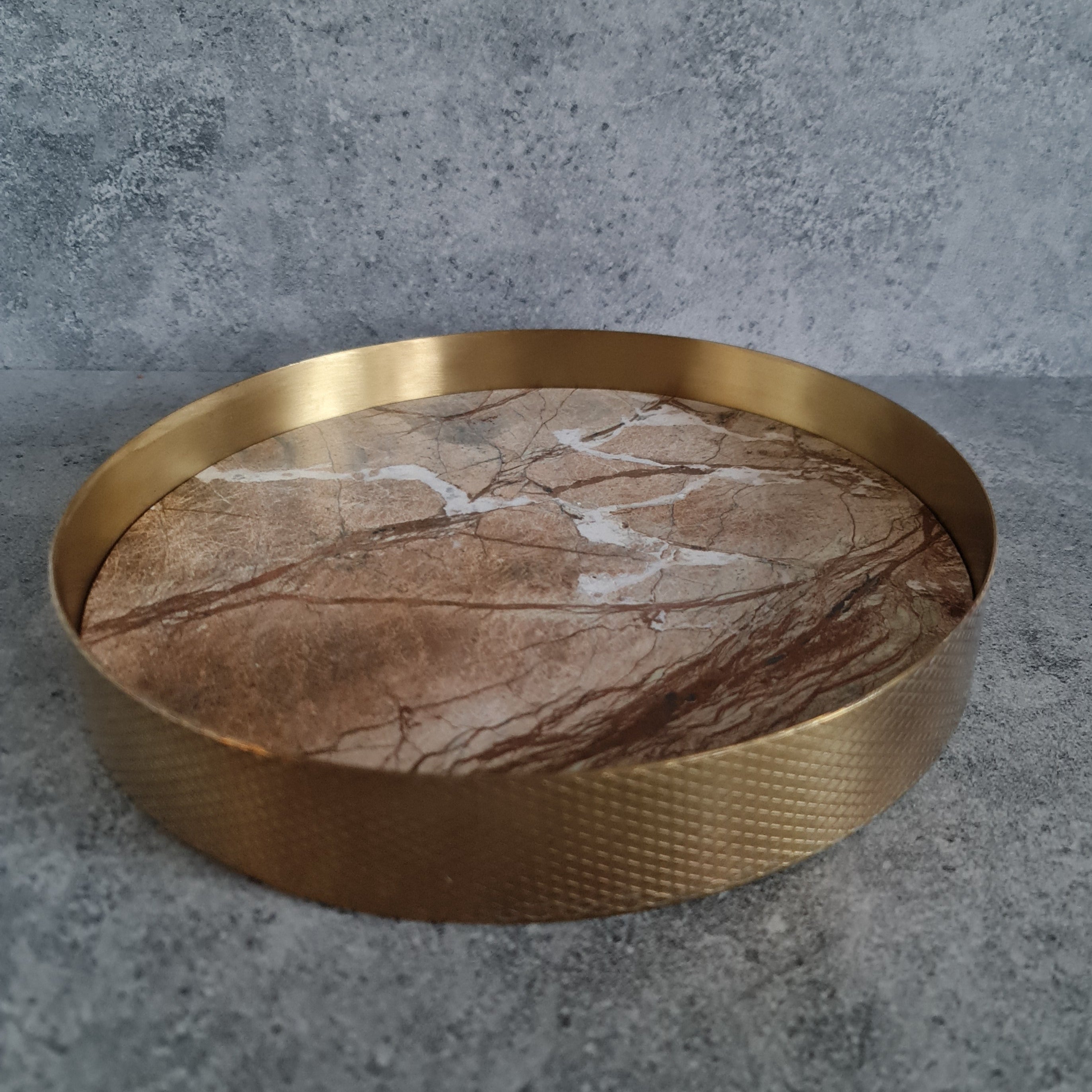 Golden Forest Marble Tray, Marble Decorative tray, White Marble Tray with Brass Ring