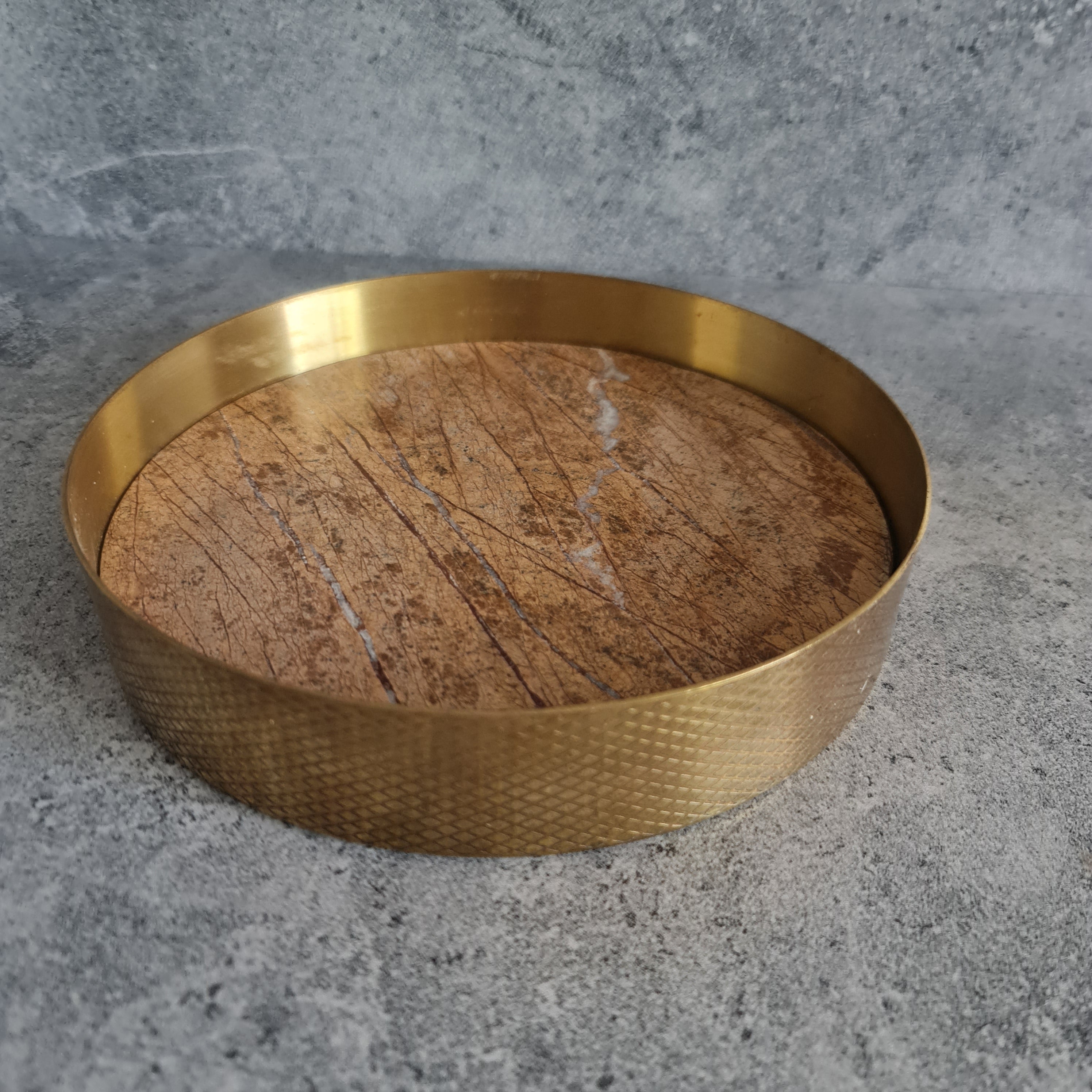Golden Forest Marble Tray, Marble Decorative tray, White Marble Tray with Brass Ring
