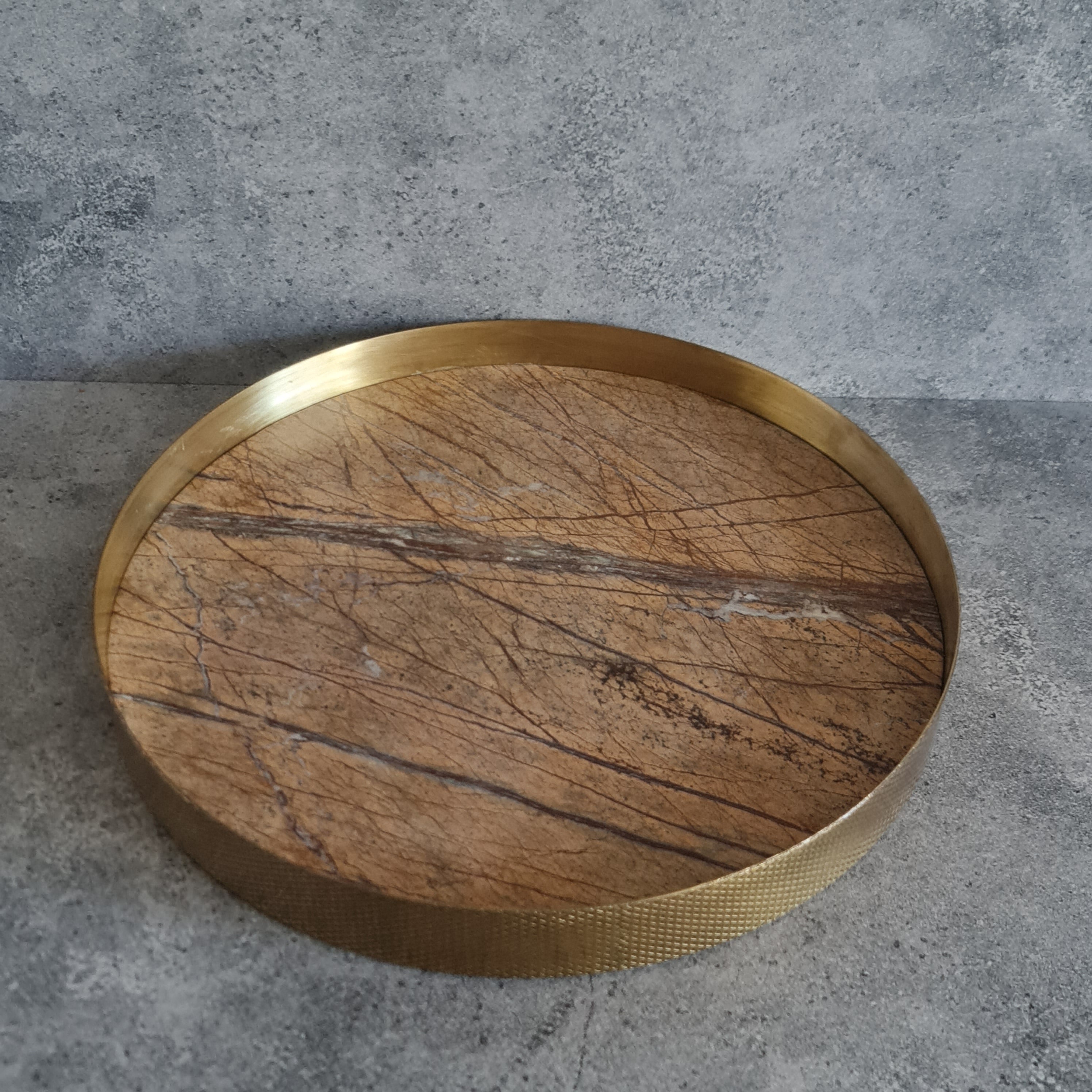 Golden Forest Marble Tray, Marble Decorative tray, White Marble Tray with Brass Ring