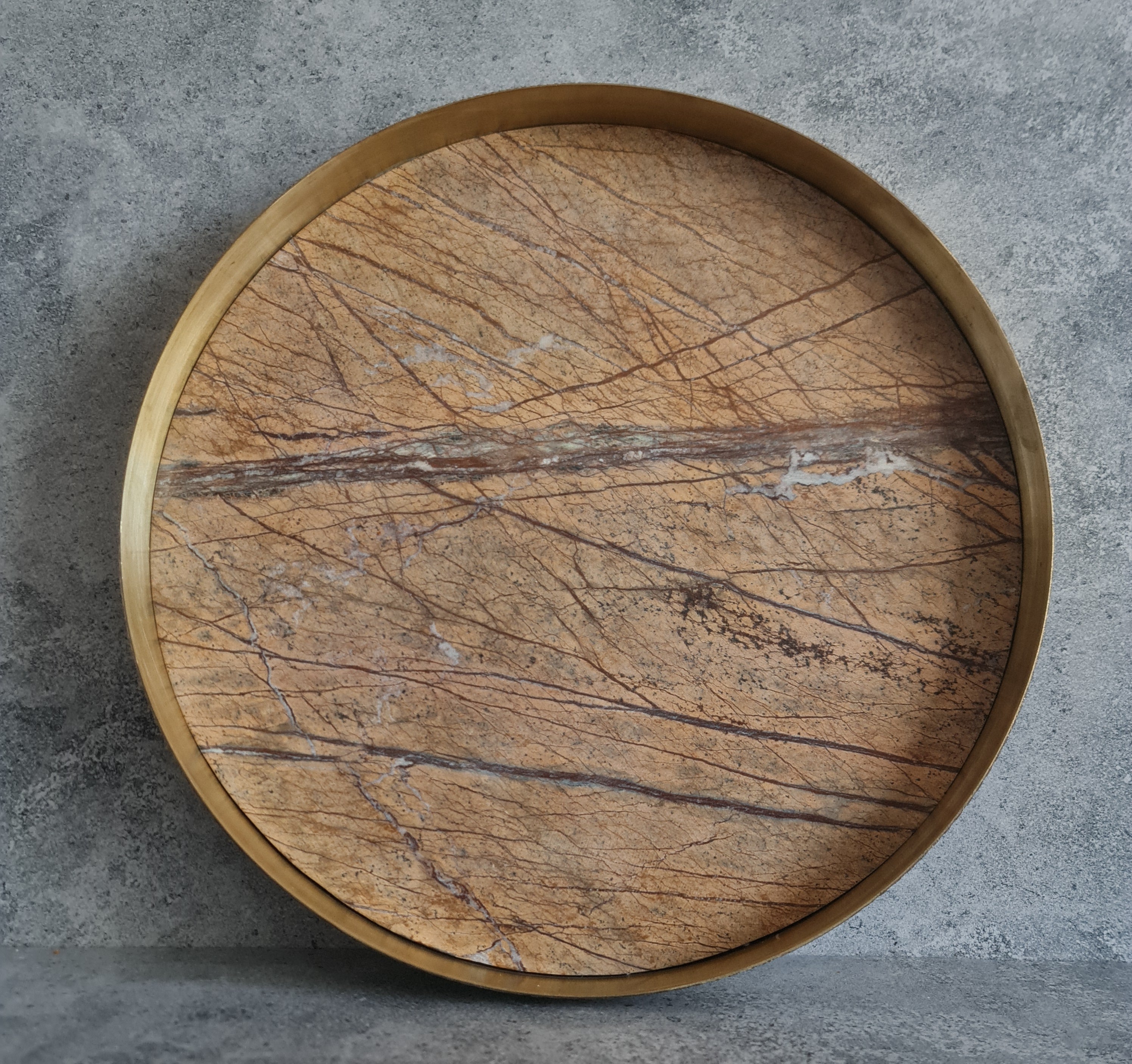 Golden Forest Marble Tray, Marble Decorative tray, White Marble Tray with Brass Ring