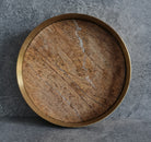 Golden Forest Marble Tray, Marble Decorative tray, White Marble Tray with Brass Ring
