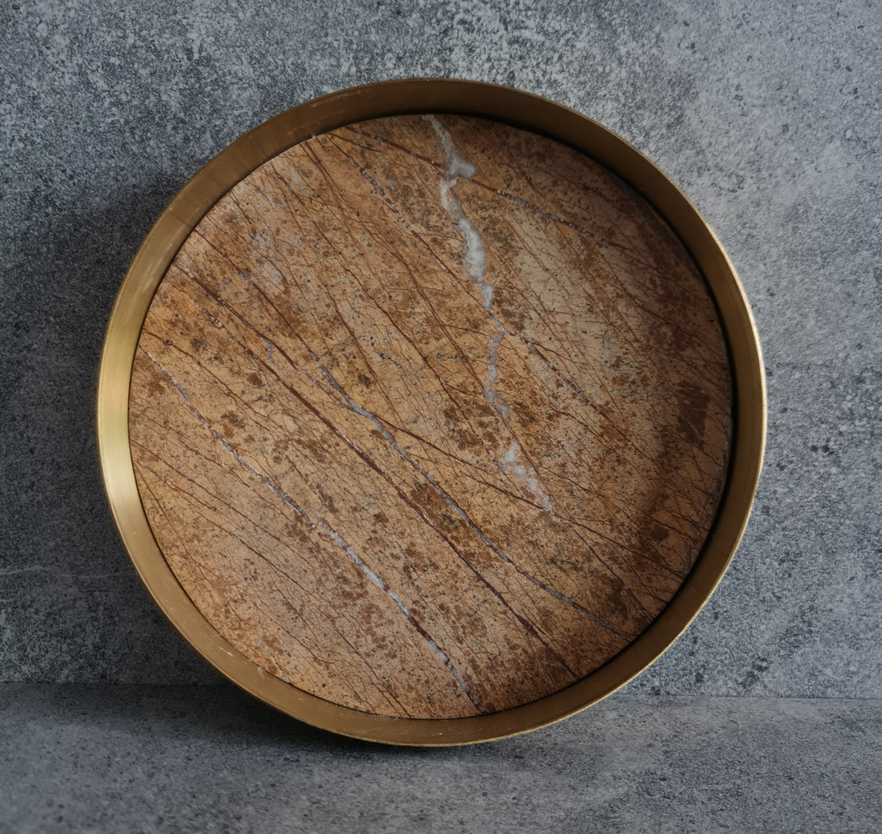Golden Forest Marble Tray, Marble Decorative tray, White Marble Tray with Brass Ring