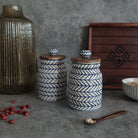Ceramic Jar, Ceramic Canister, Indigo Chevron Jar