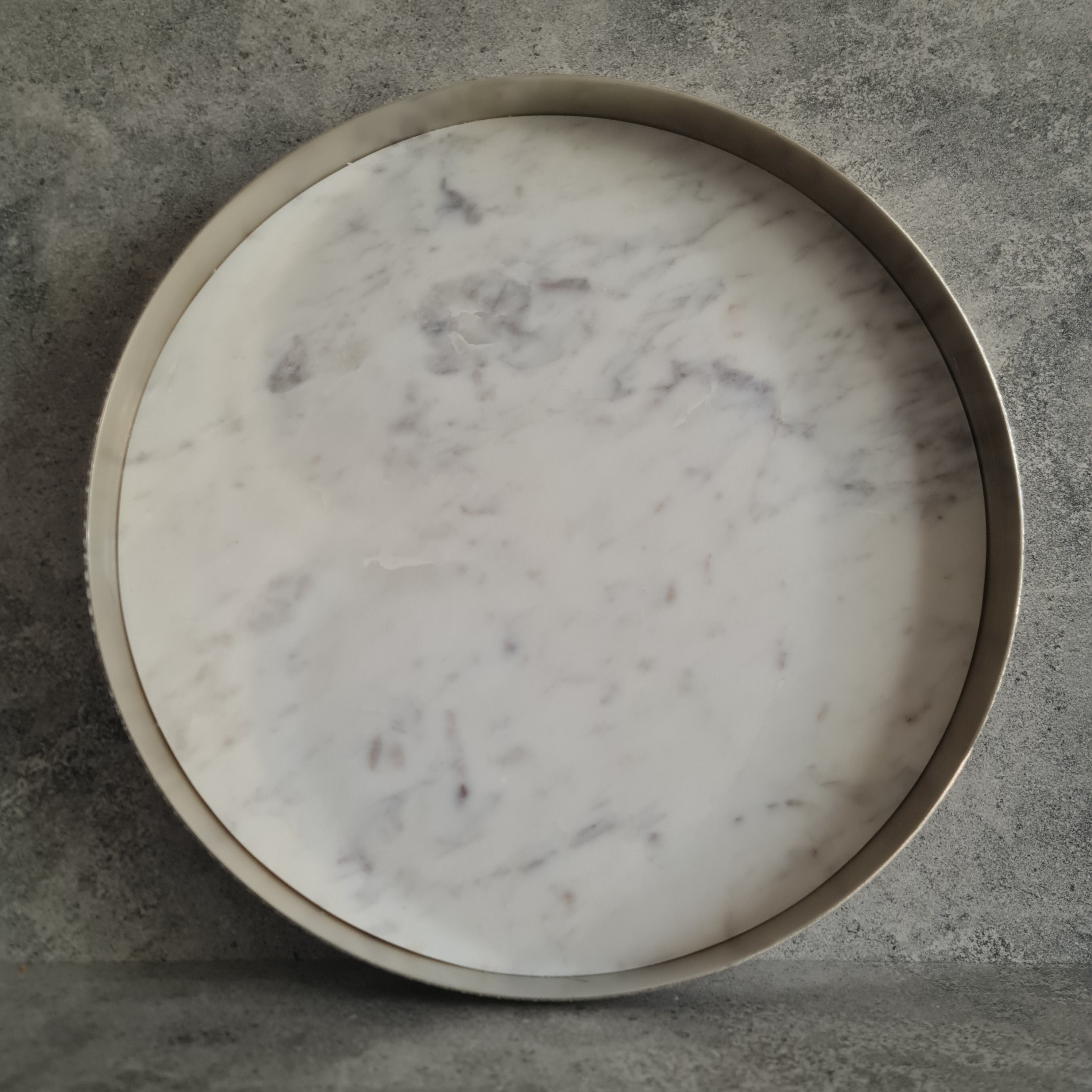 White Marble Tray, White Marble Decorative tray, White Marble Tray with Nickel Ring