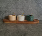 Marble Dip Bowl with Wooden Tray - Set of 3