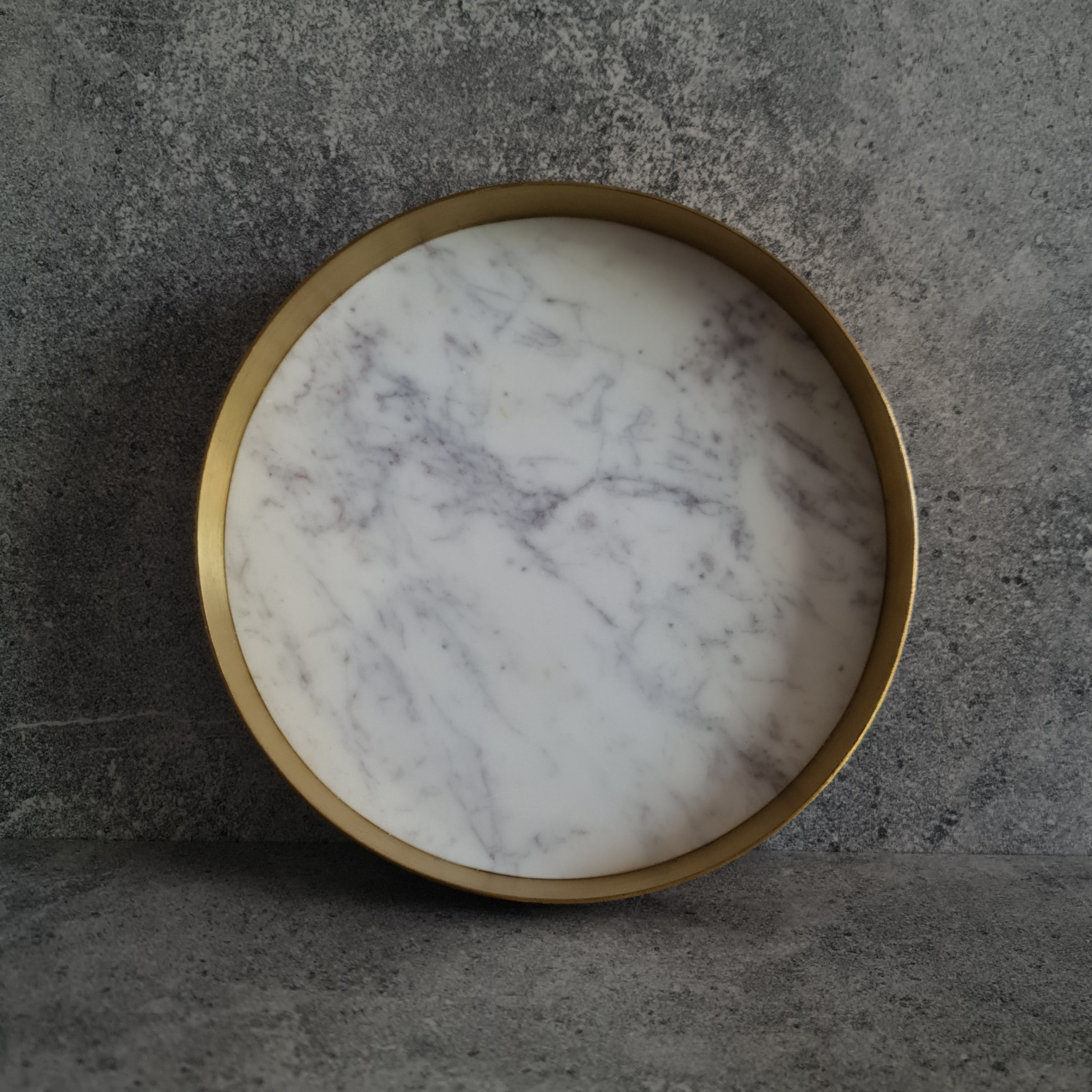 White Marble Tray, White Marble Decorative tray, White Marble Tray with Brass Ring