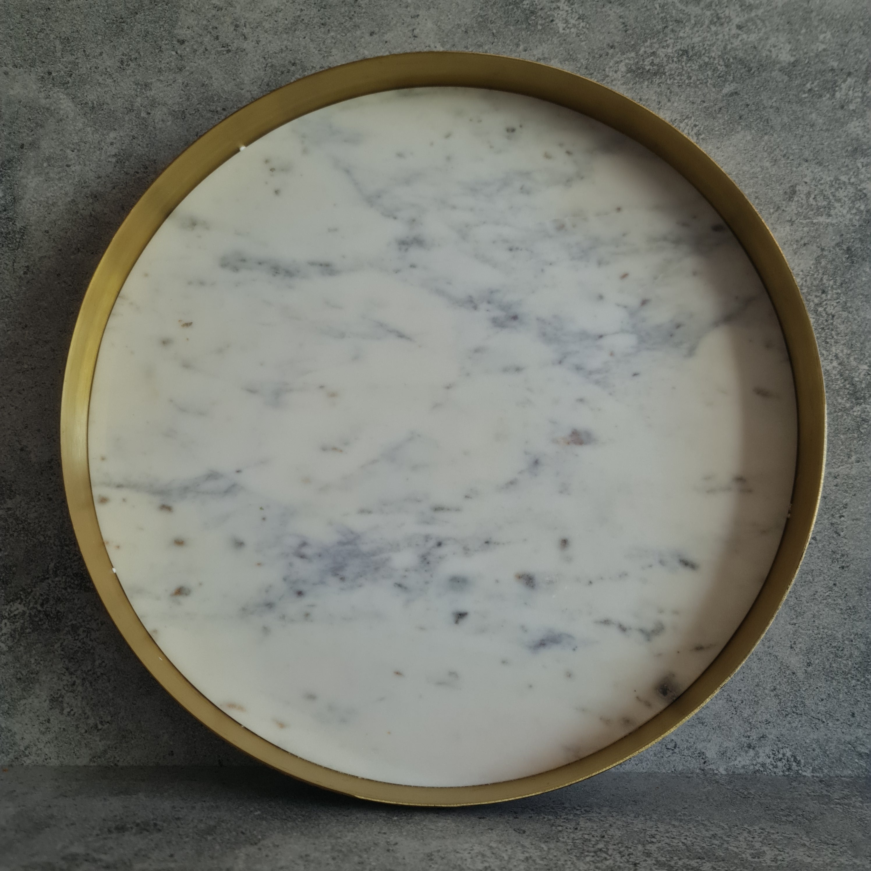 White Marble Tray, White Marble Decorative tray, White Marble Tray with Brass Ring