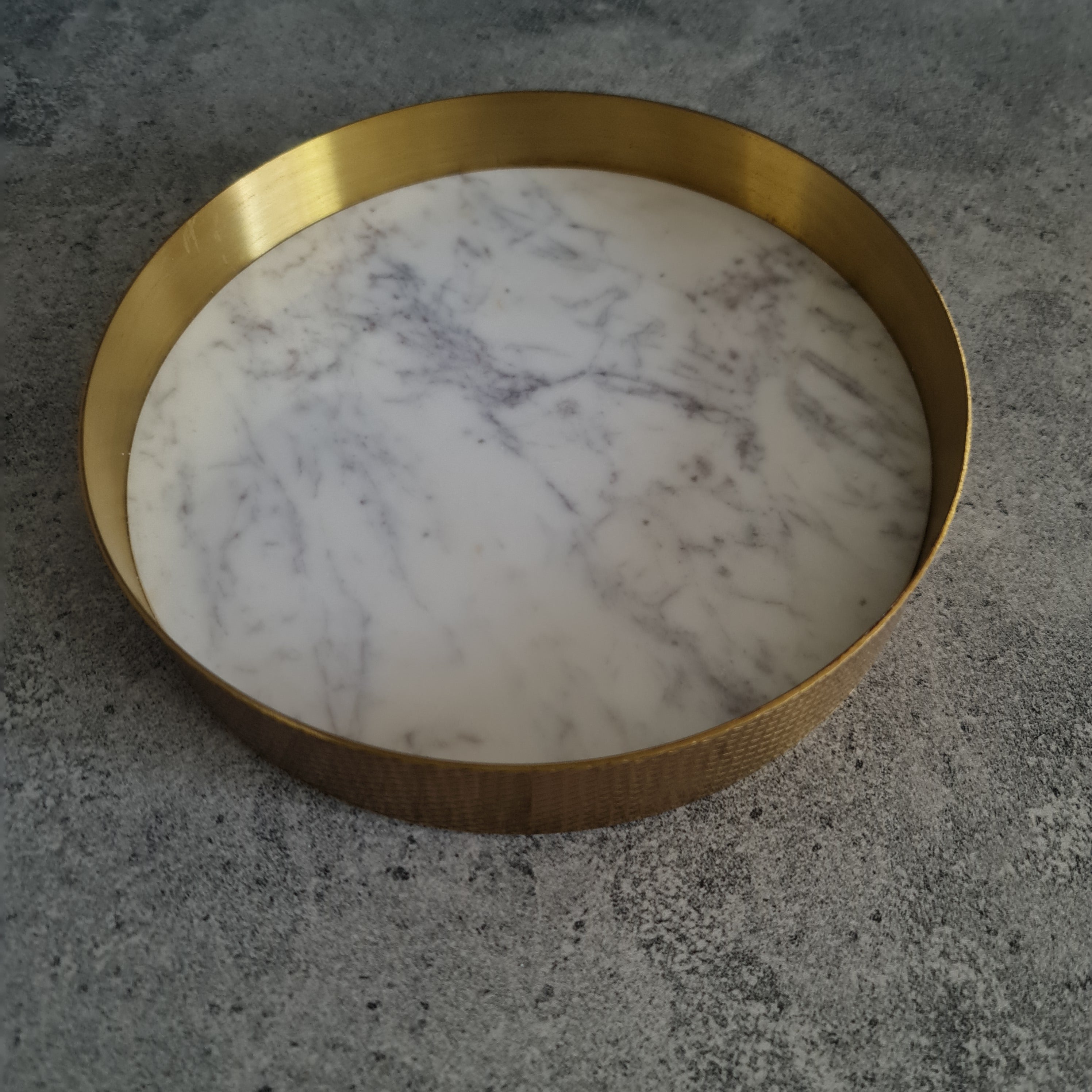 White Marble Tray, White Marble Decorative tray, White Marble Tray with Brass Ring