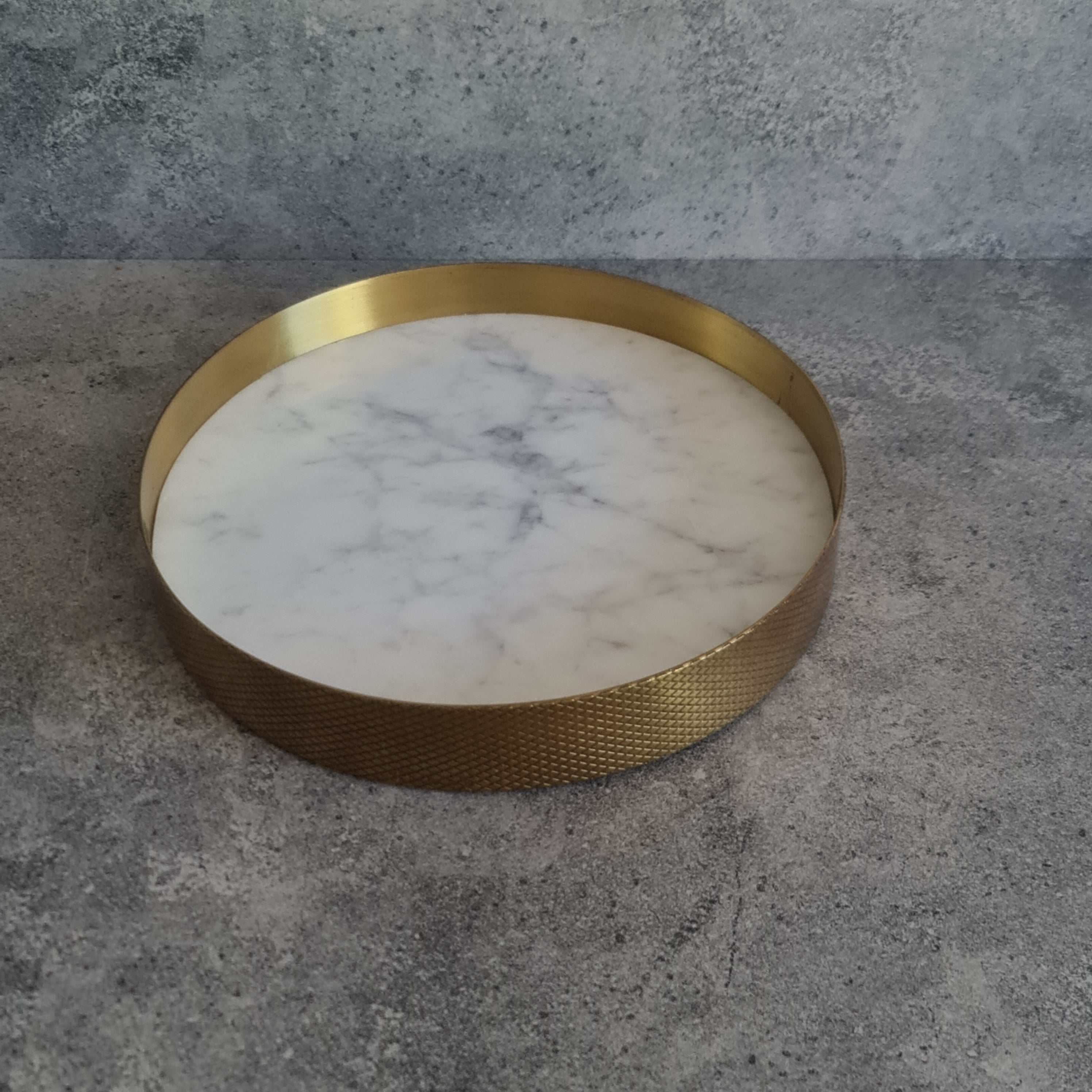 White Marble Tray, White Marble Decorative tray, White Marble Tray with Brass Ring