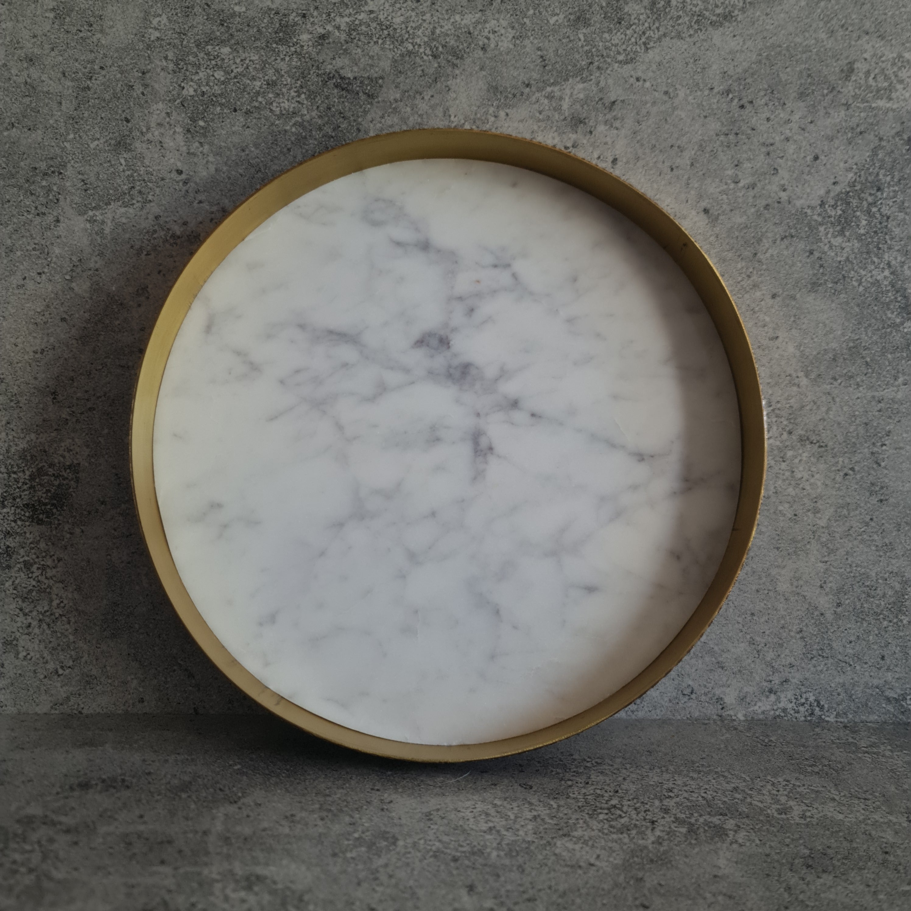 White Marble Tray, White Marble Decorative tray, White Marble Tray with Brass Ring